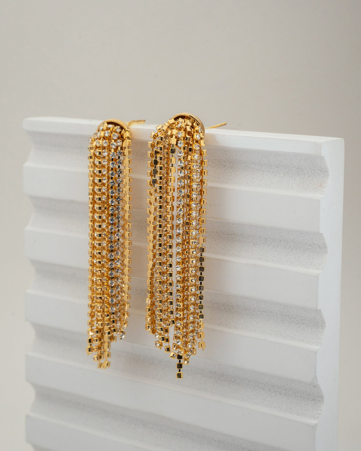 Luxurious Gold Cascade Rhinestone Earrings