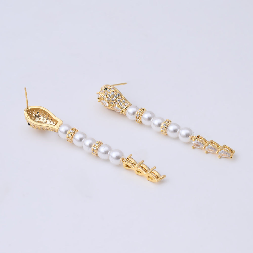 Elegant Gold-Plated Pearl and Crystal Drop Earrings