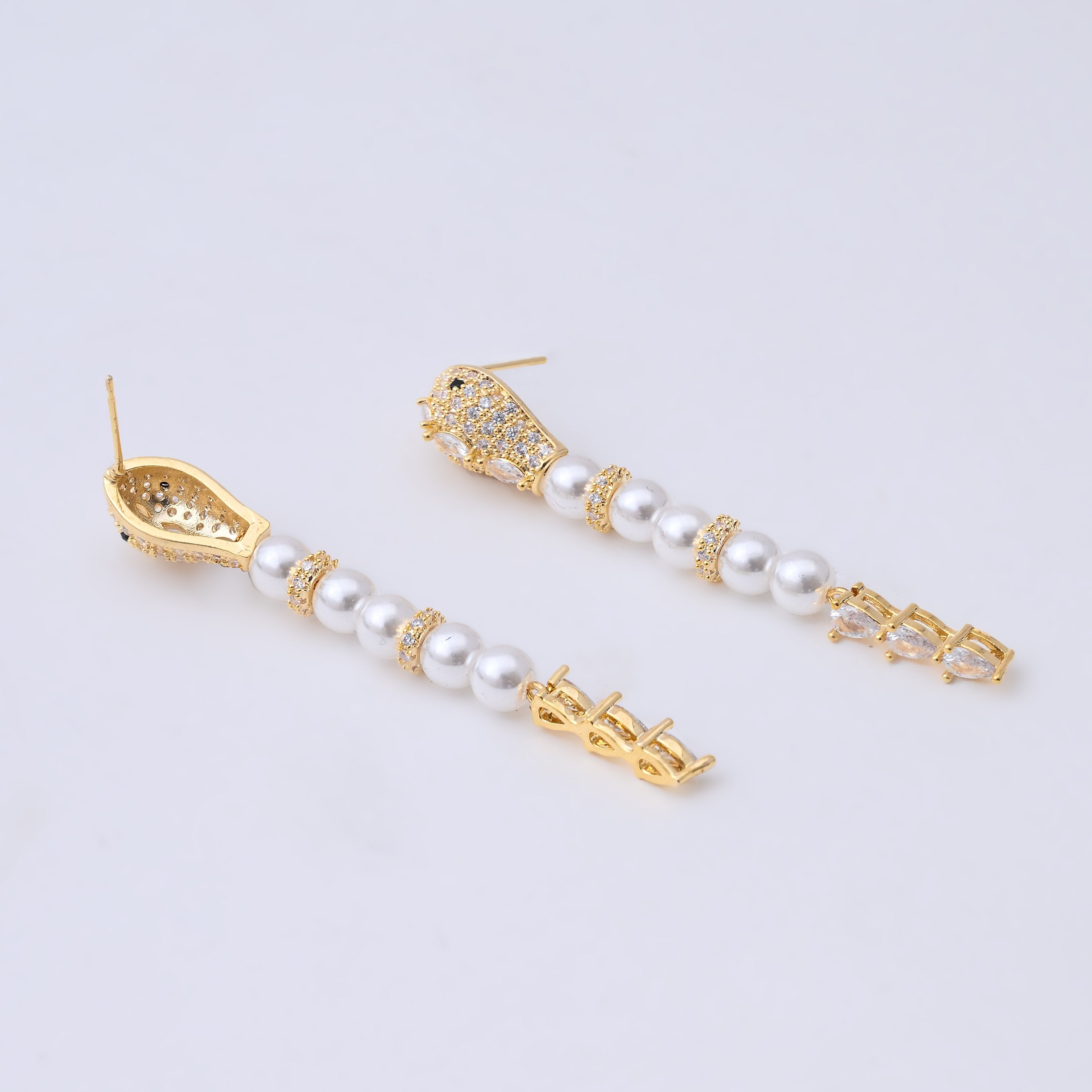 Elegant Gold-Plated Pearl and Crystal Drop Earrings