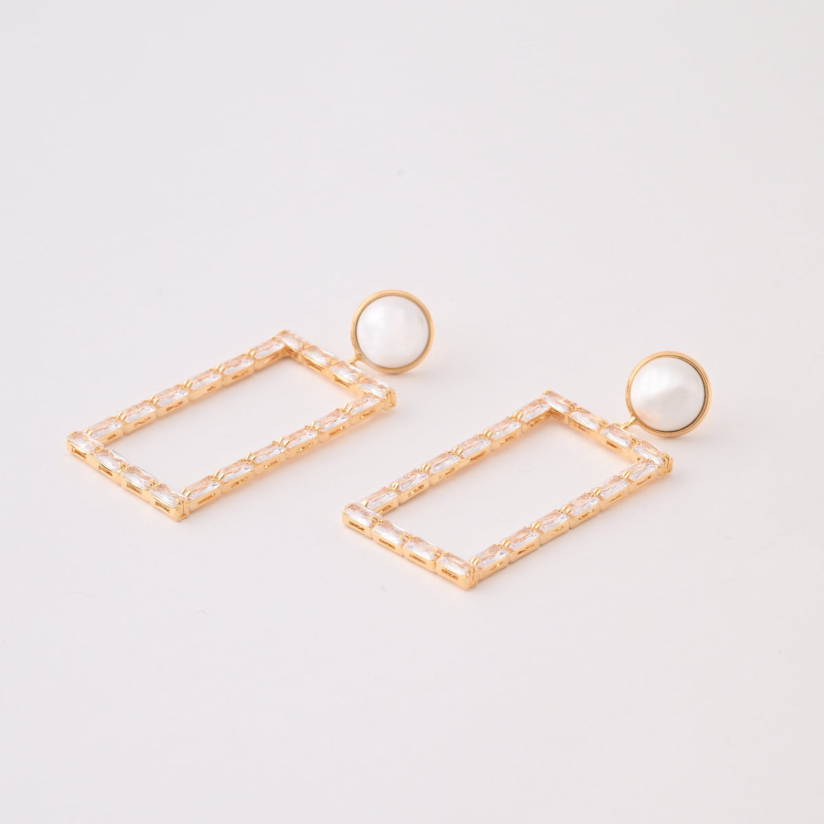Elegant Pearl & Crystal Gold-Plated Rectangle Drop Earrings