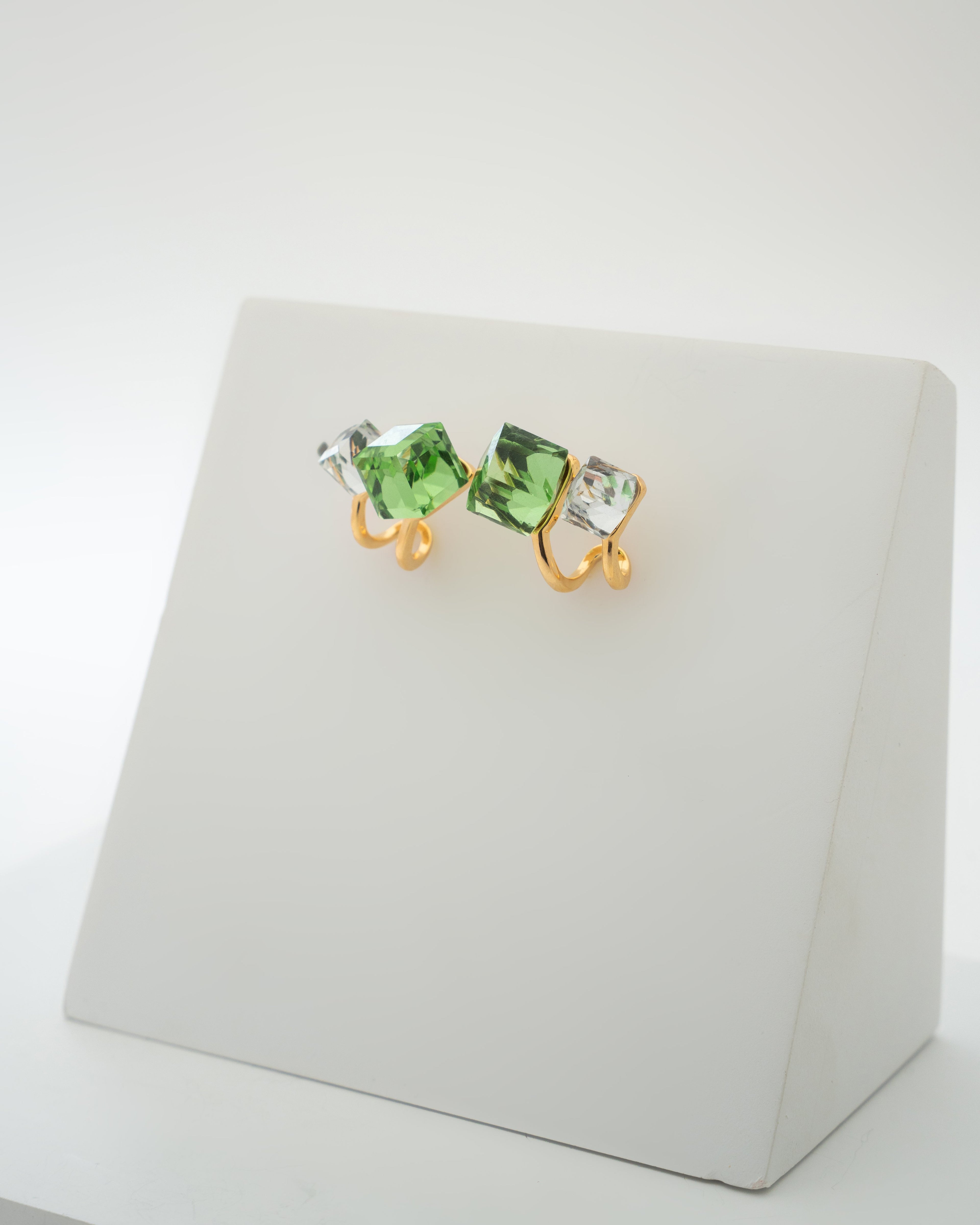 Elegant Green and White Crystal Gold-Plated Earrings