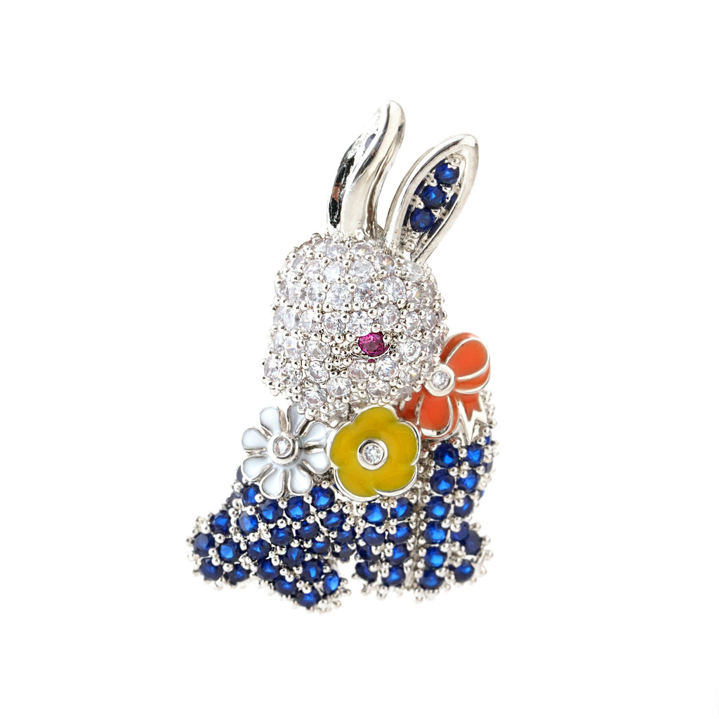 Elegant Crystal Rabbit Brooch with Floral Accents