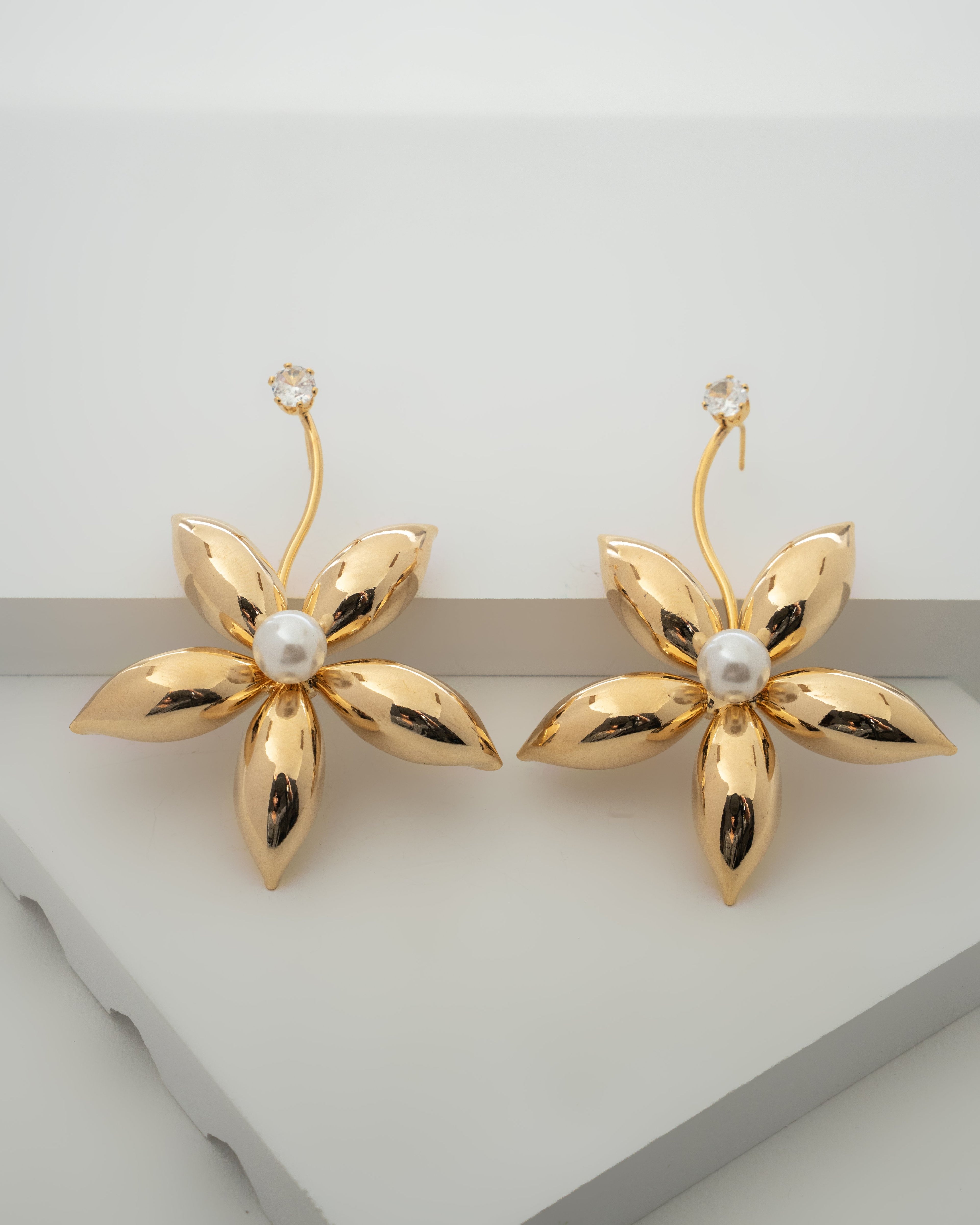 Elegant Gold Blossom Pearl Earrings