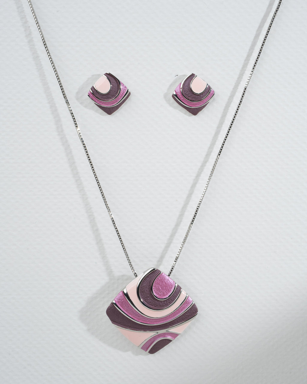 Elegant Geometric Pink and Purple Necklace and Earring Set