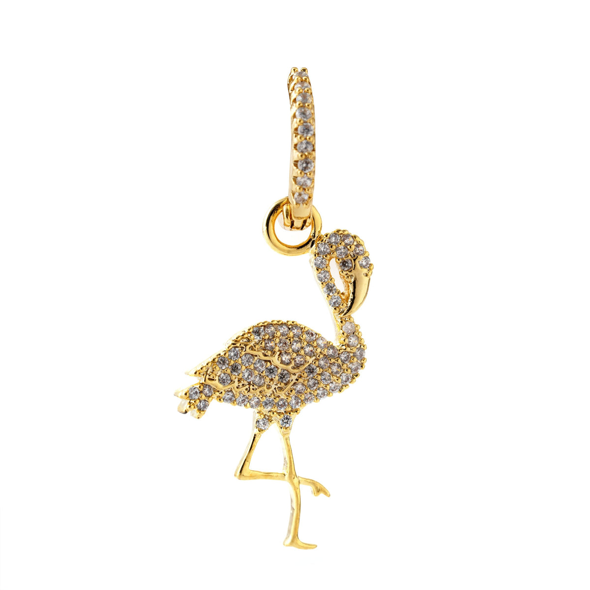 Elegant Gold Flamingo Earring Charm with Crystal Accents