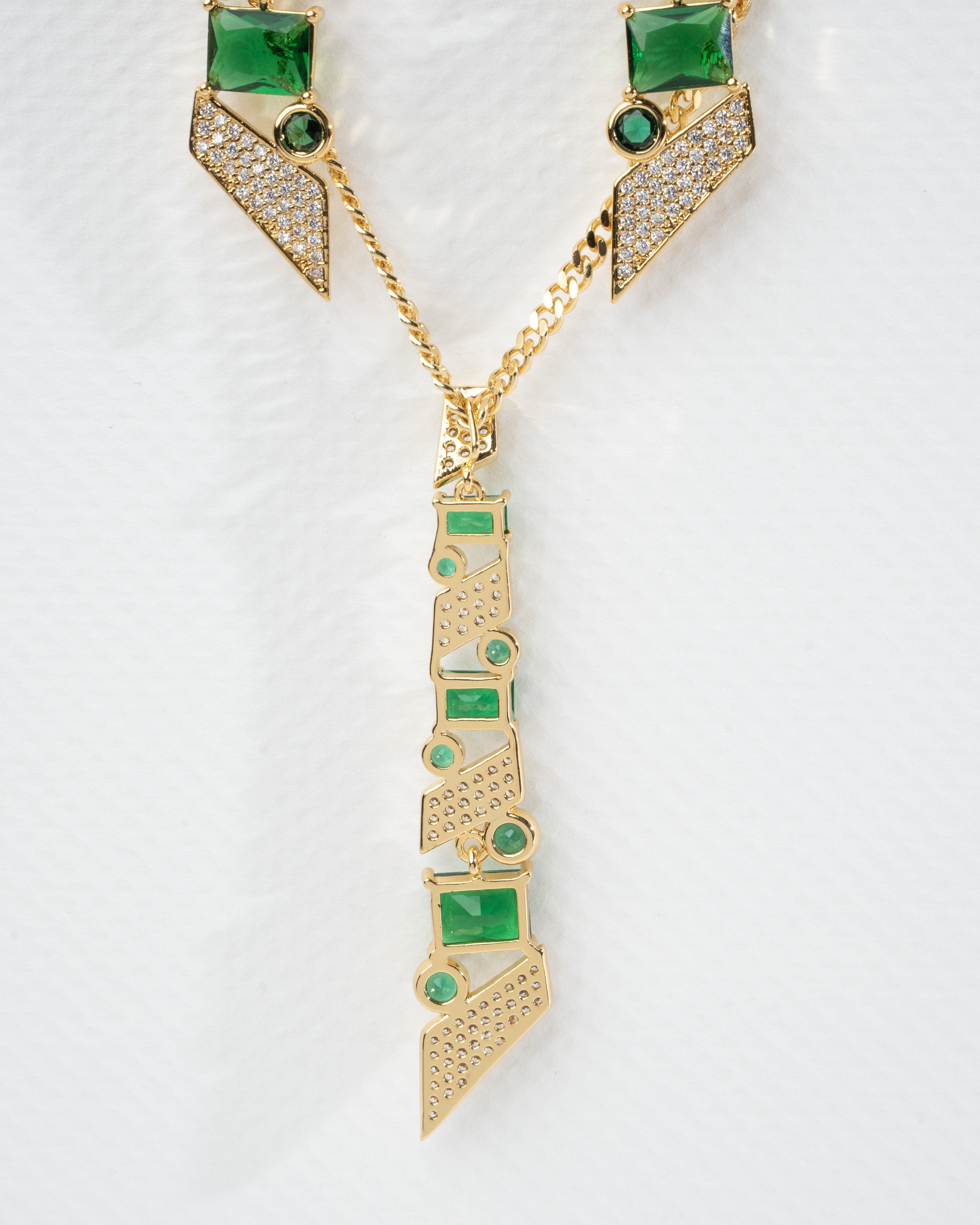 Exquisite Emerald Gold Plated Necklace with Geometric Detailing