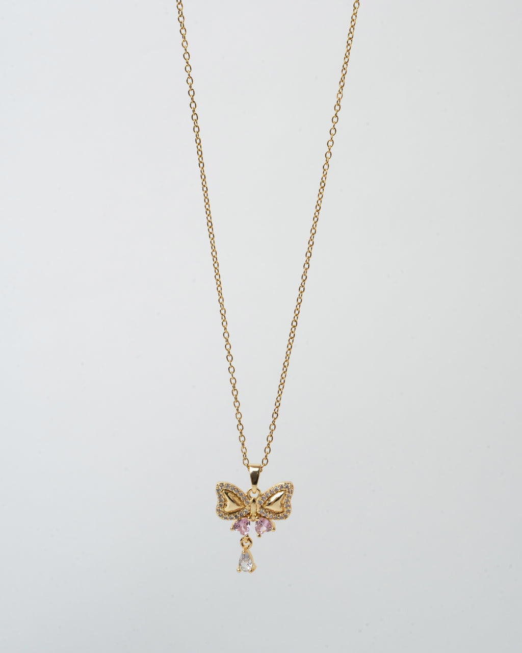 Crystal Butterfly Drop Pendant Necklace