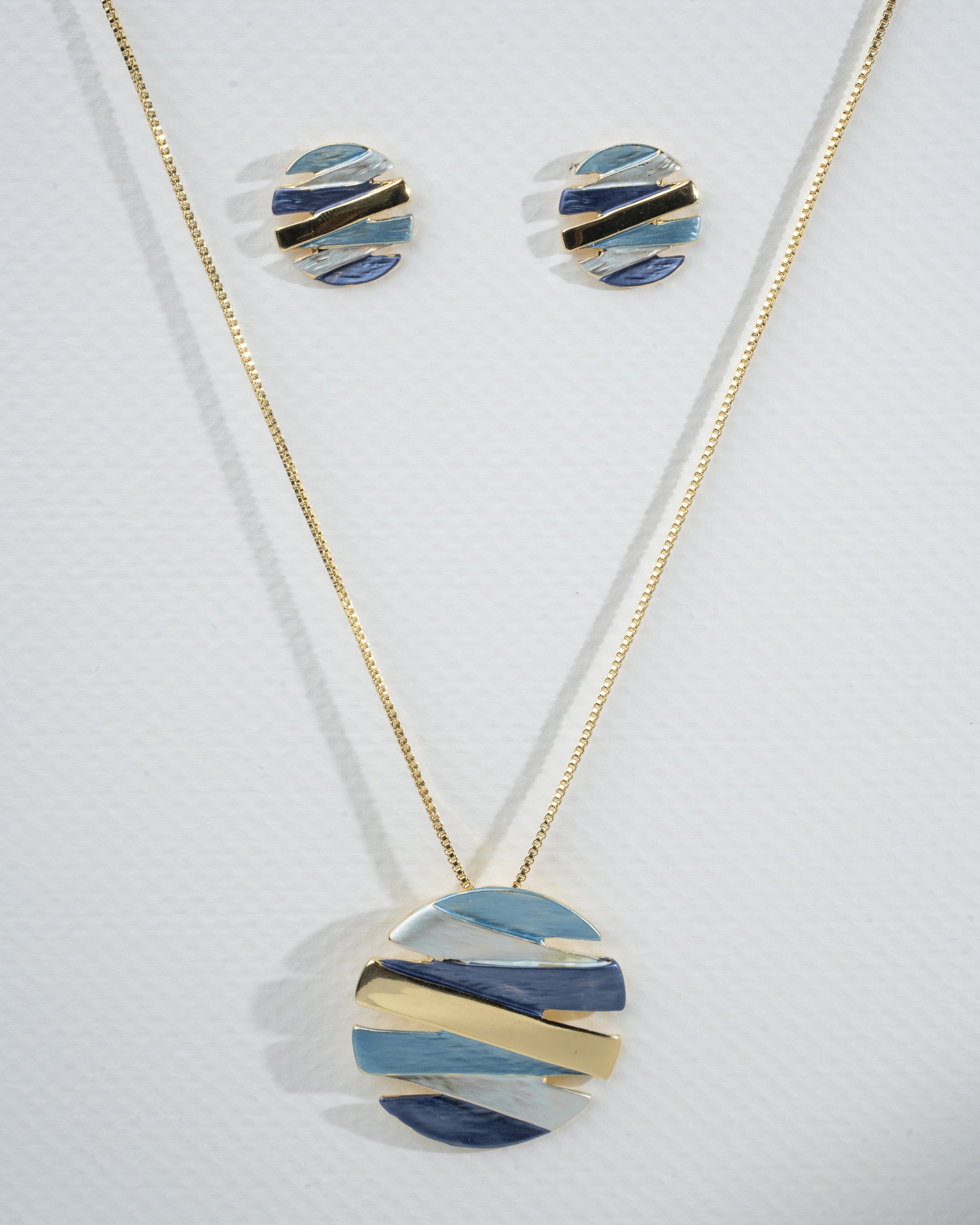 Oceanic Harmony Enamel Necklace and Earrings Set