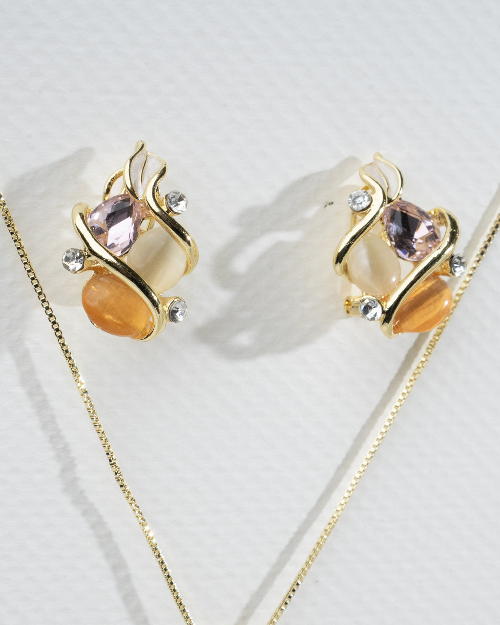 Elegant Multi-Stone Gold-Plated Necklace and Earrings Set