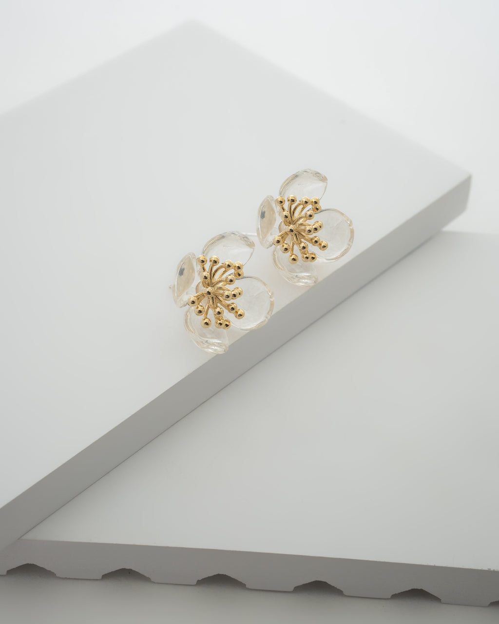 Elegant Clear Flower Stud Earrings with Gold Accents