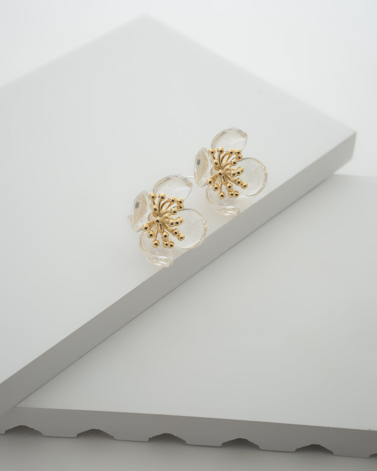 Elegant Clear Flower Stud Earrings with Gold Accents