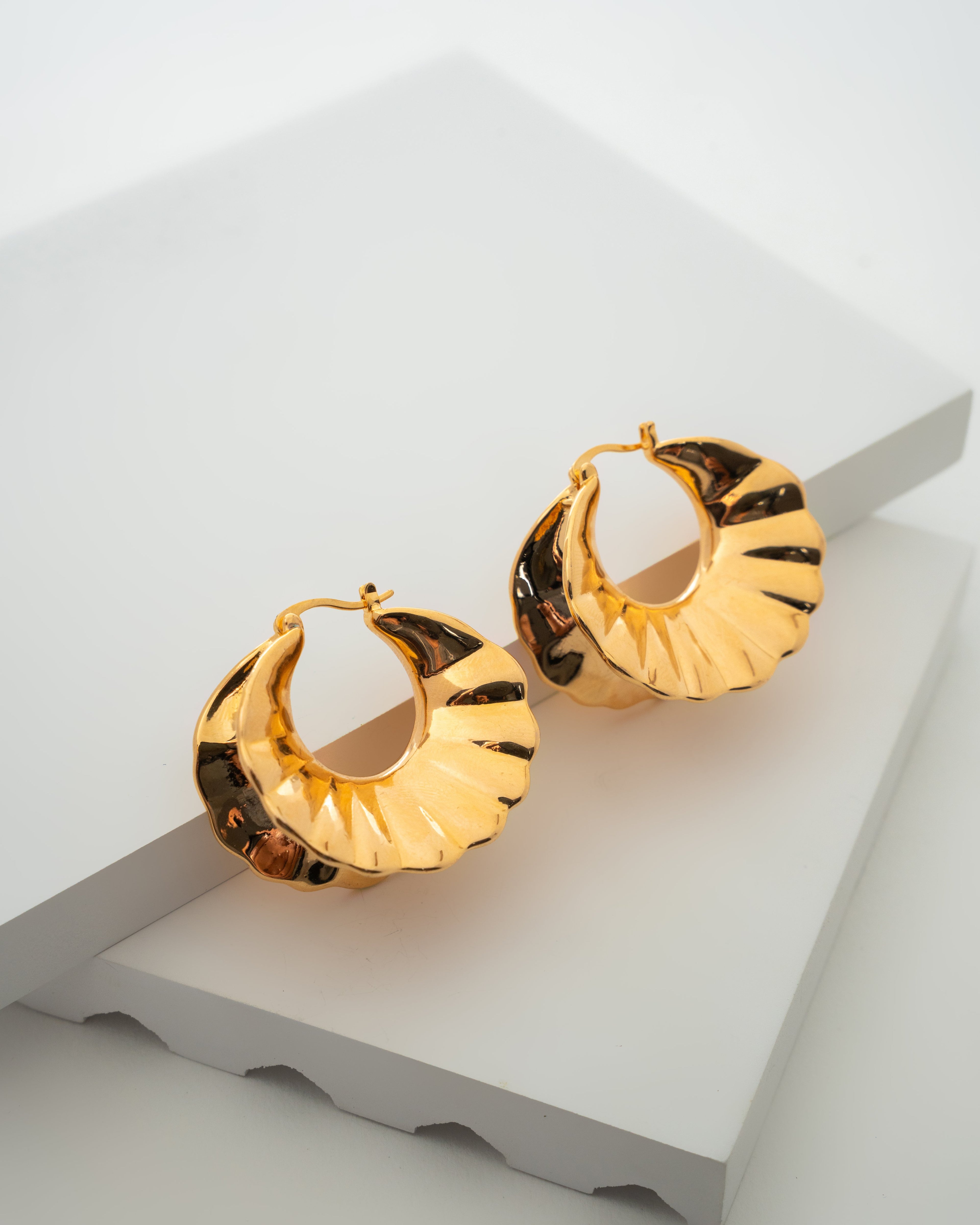 Elegant Gold Hoop Earrings with Ripple Texture