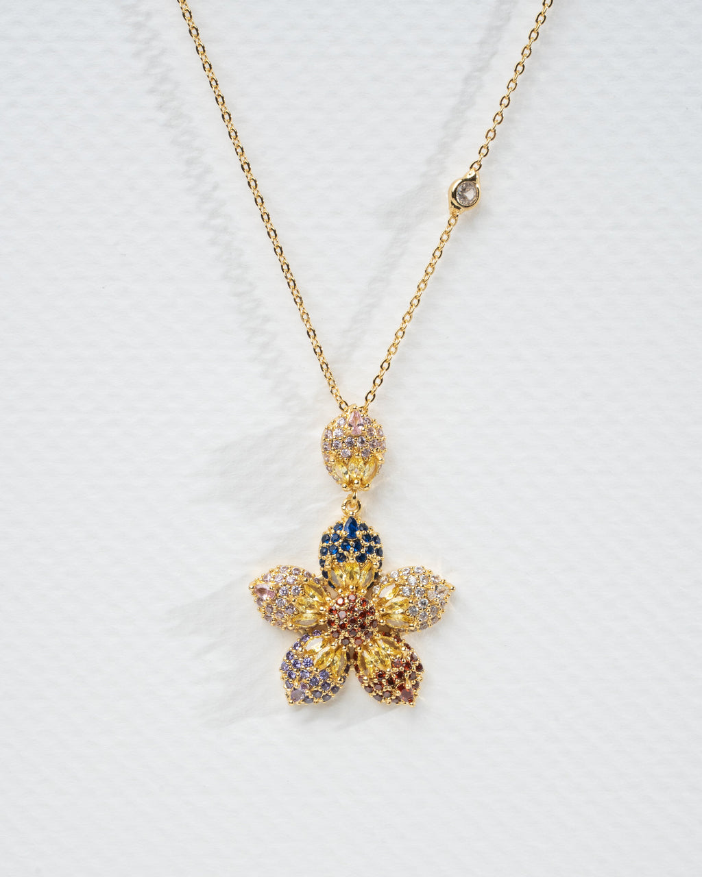 Exquisite Floral Gold Necklace and Earring Set with Multicolor Gemstones
