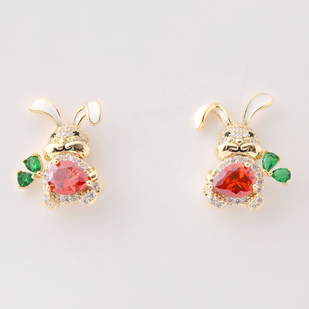 Elegant Gold-Plated Bunny Earrings with Gemstone Accents