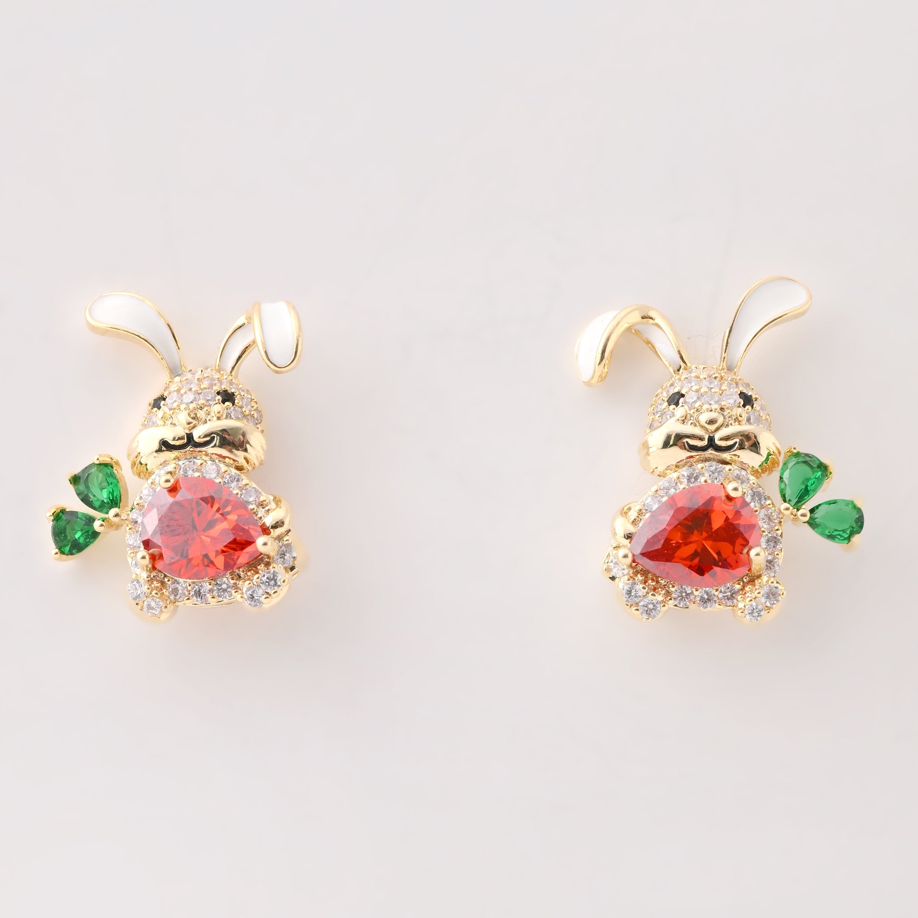 Elegant Gold-Plated Bunny Earrings with Gemstone Accents