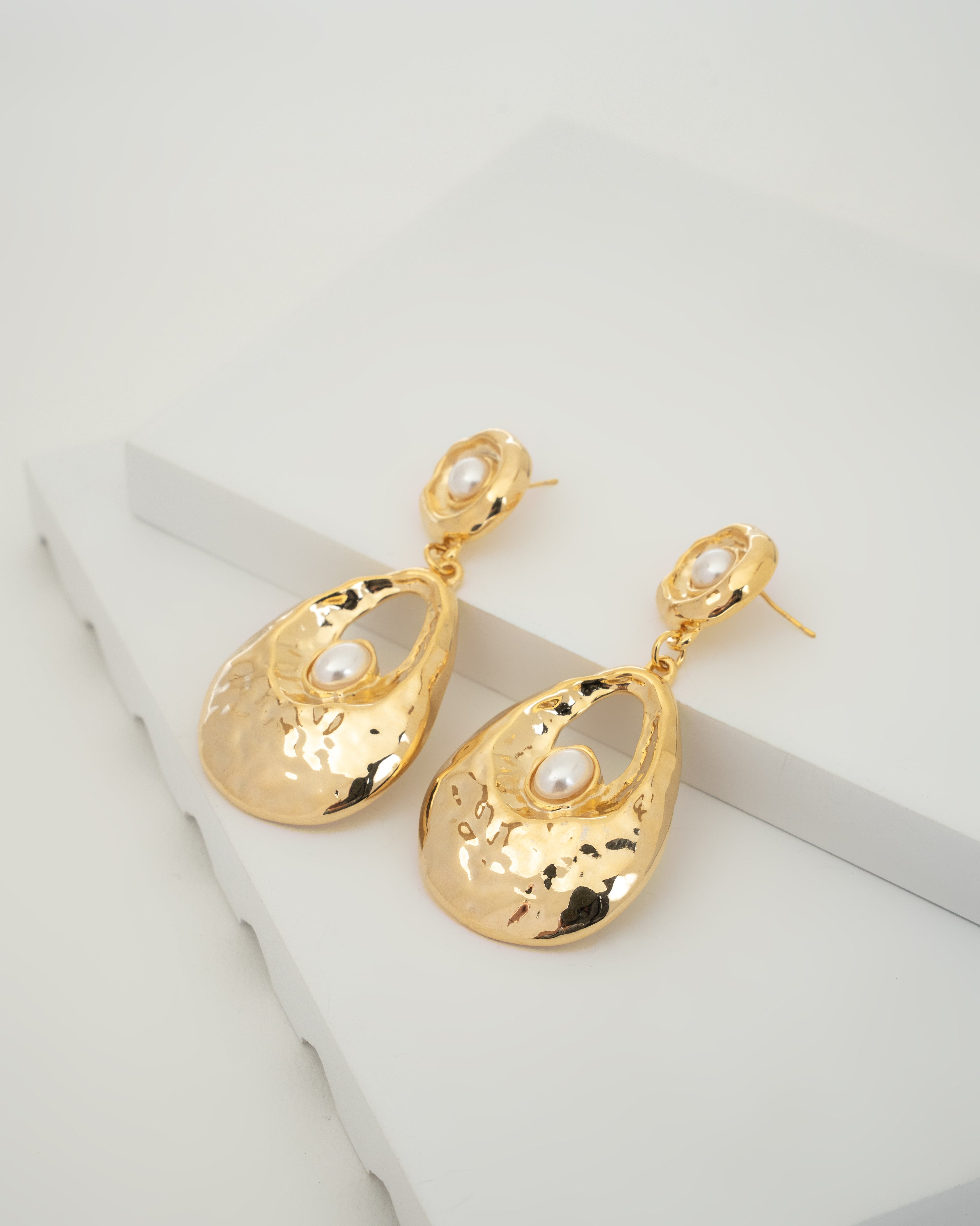 Elegant Gold-Plated Teardrop Earrings with Pearl Accent