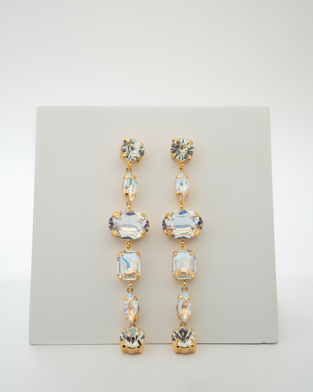 Elegant Crystal Drop Earrings with Gold Accents