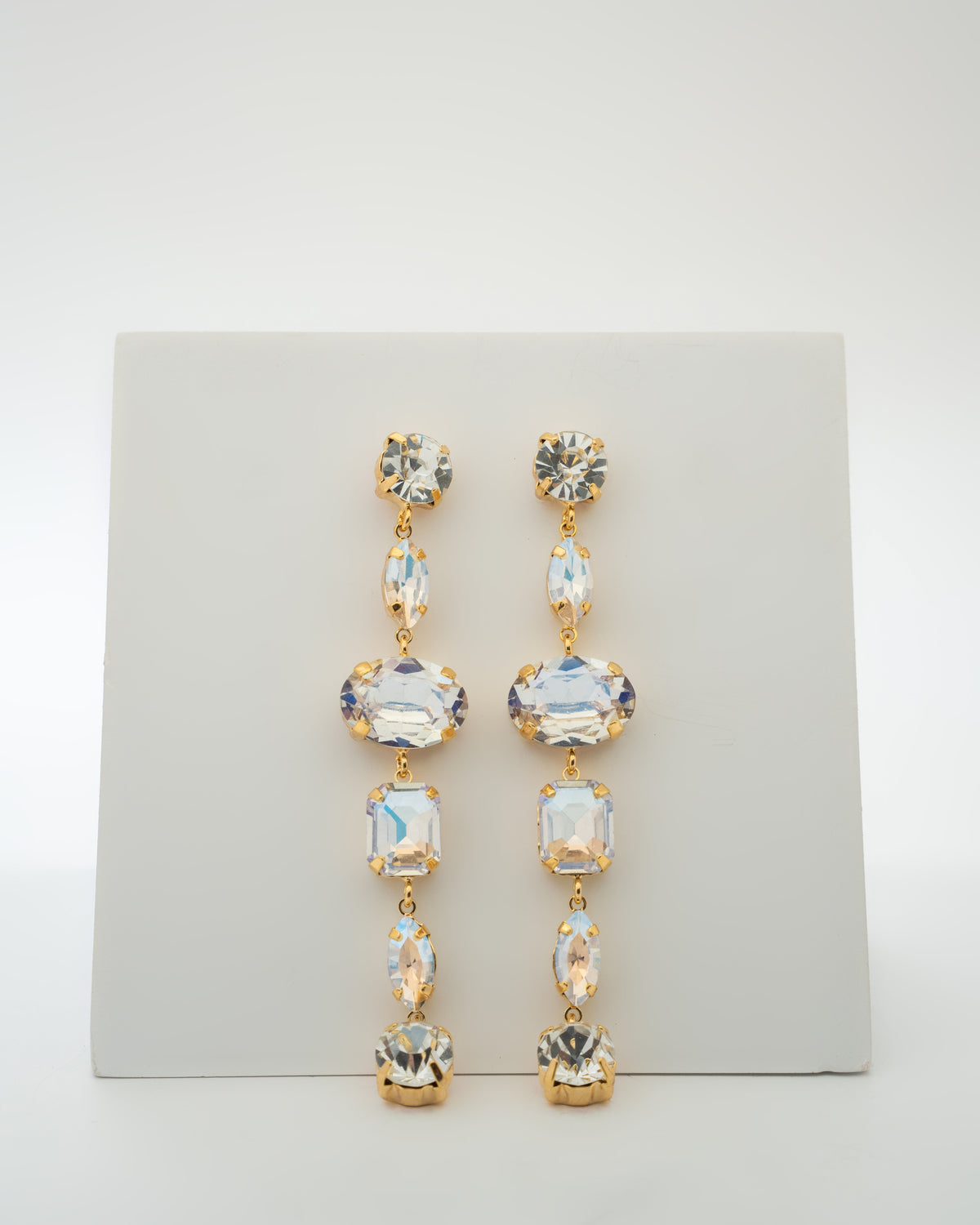 Elegant Crystal Drop Earrings with Gold Accents
