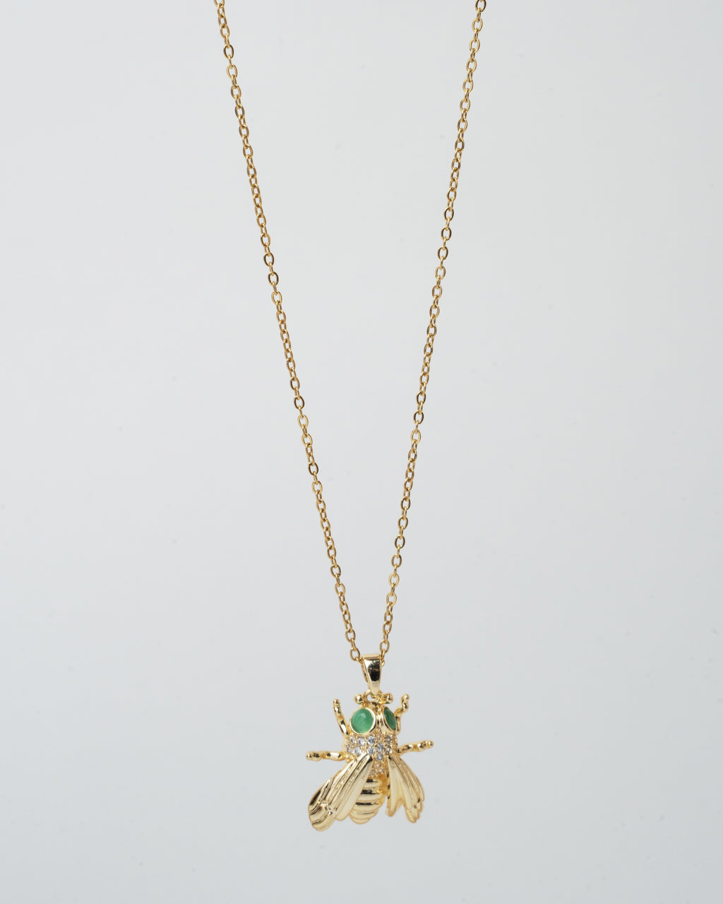 Elegant Gold-Tone Bee Pendant Necklace with Emerald Accents