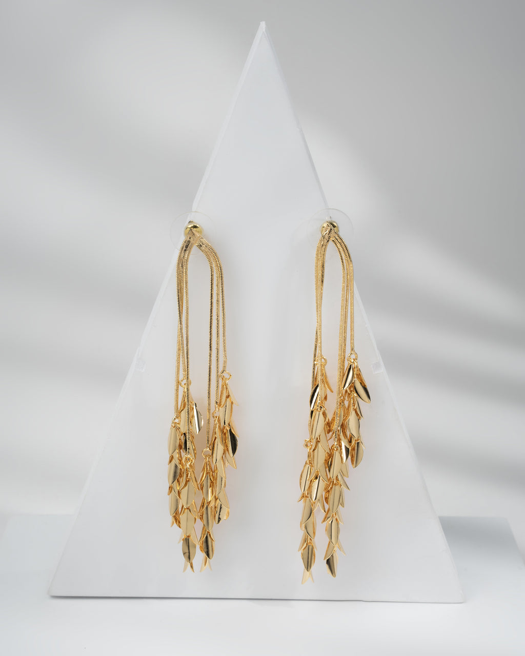 Elegant Gold Leaf Long Drop Earrings