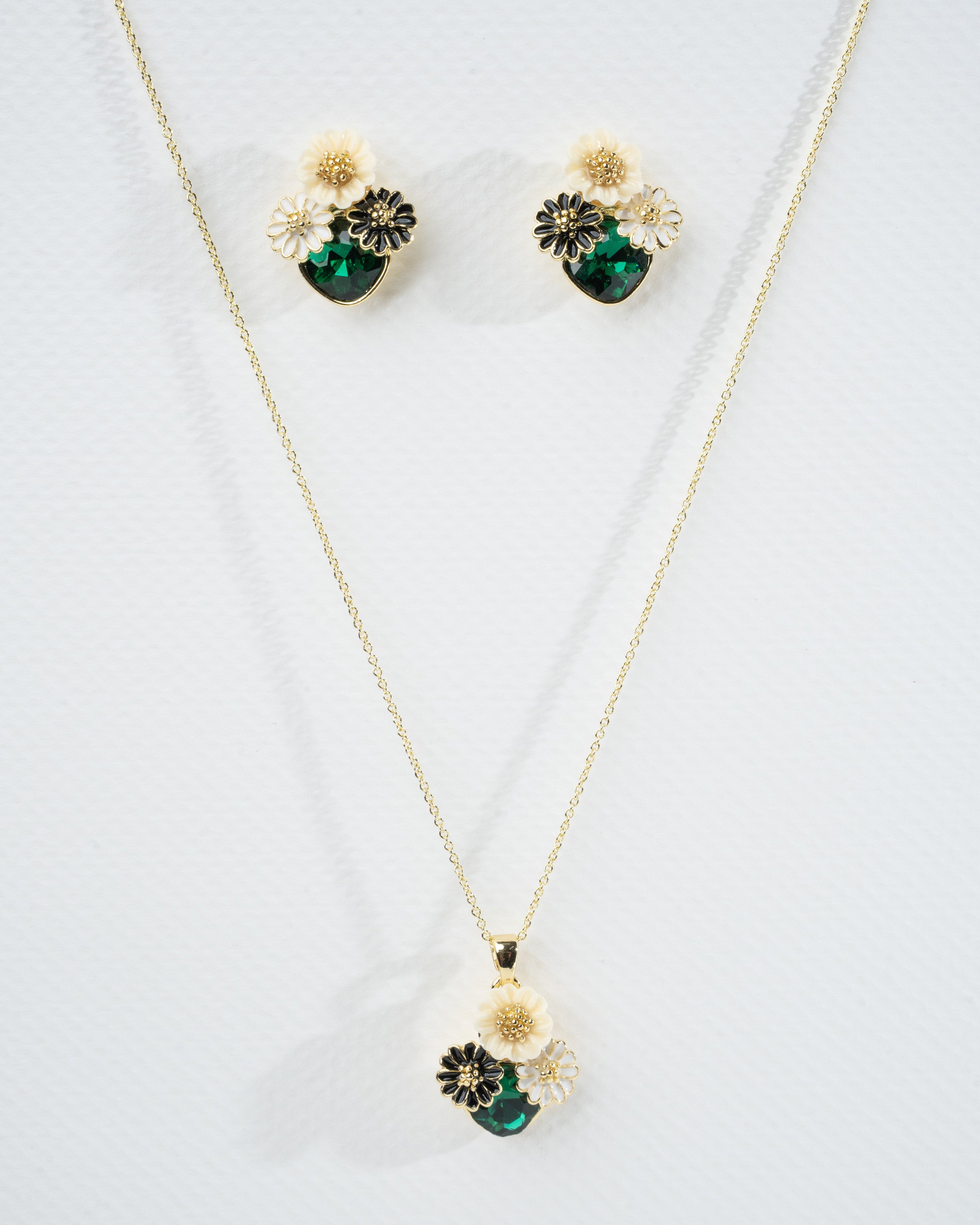 Elegant Floral Charm Necklace and Earring Set