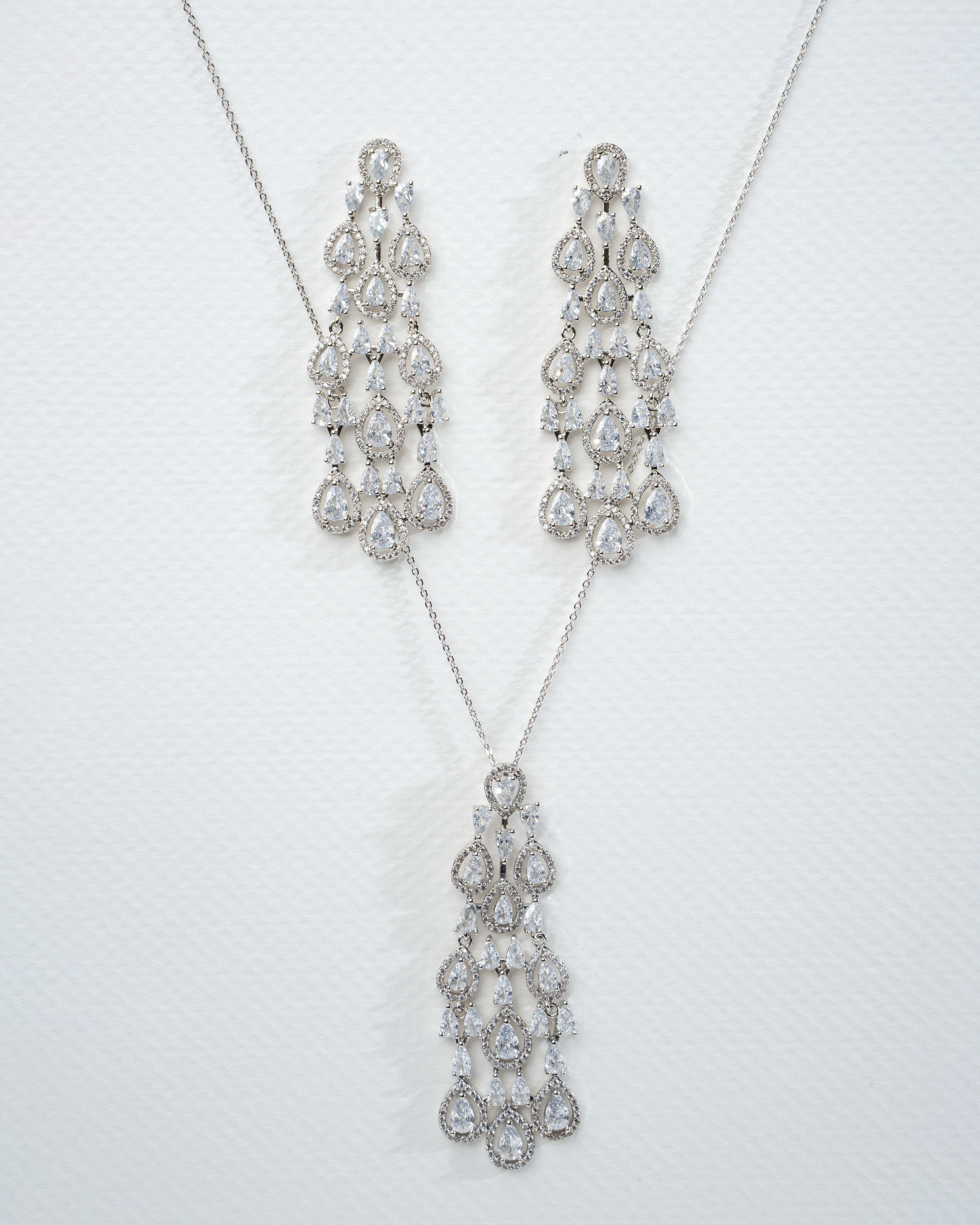 Elegant Crystal Chandelier Necklace and Earring Set