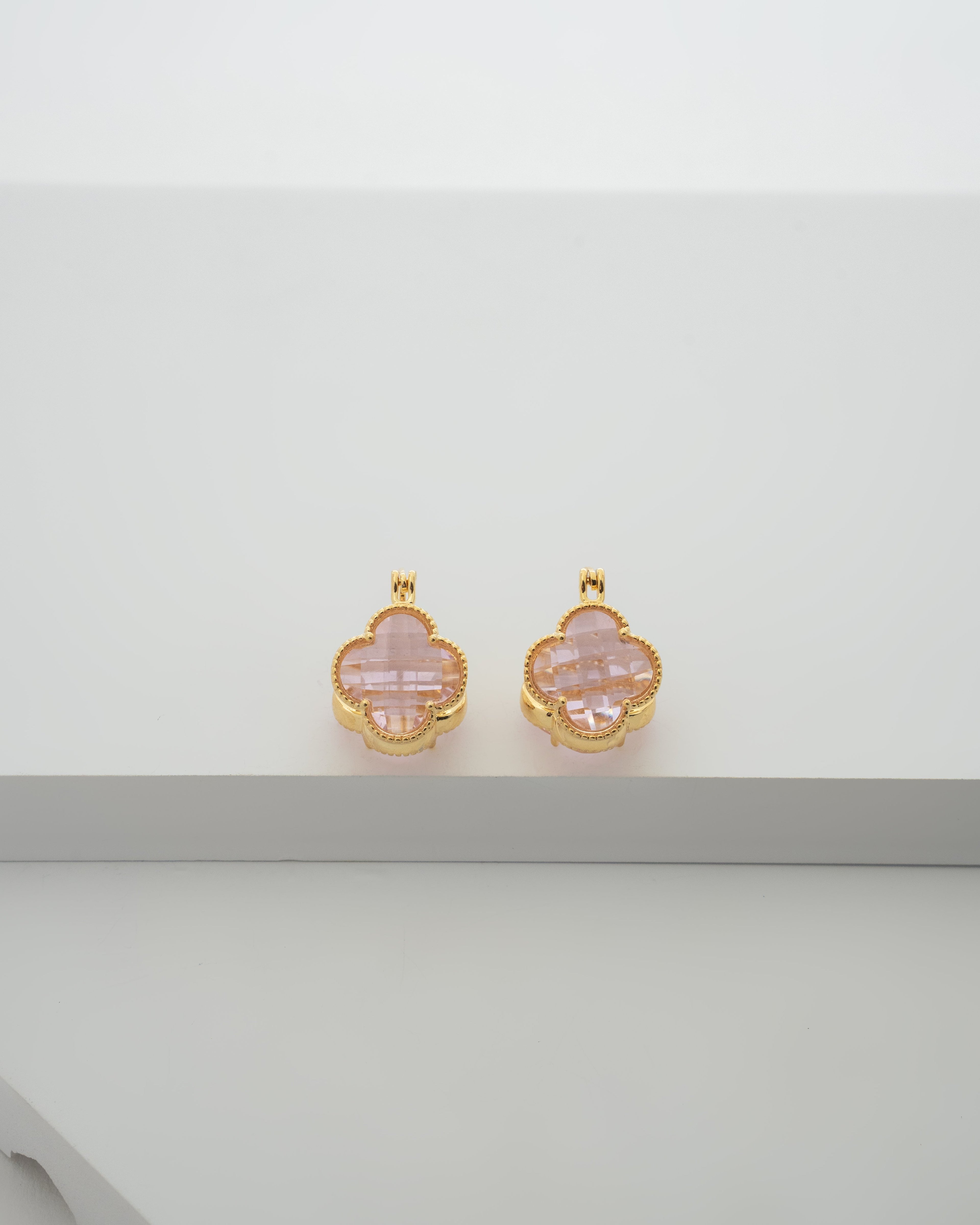Elegant Clover Pink Crystal Earrings with Gold Plating