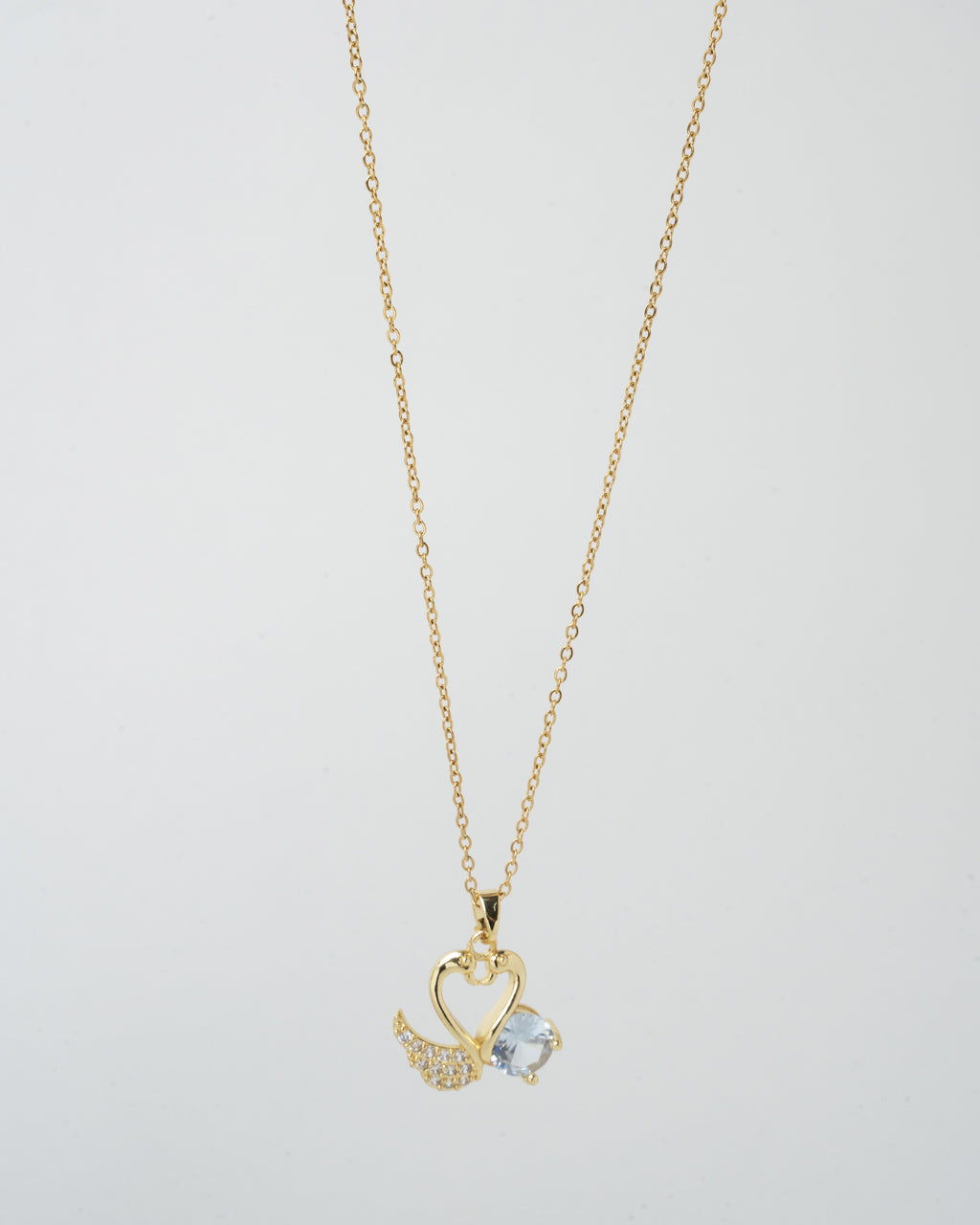 Gold-Plated Heart and Crystal Wing Pendant Necklace