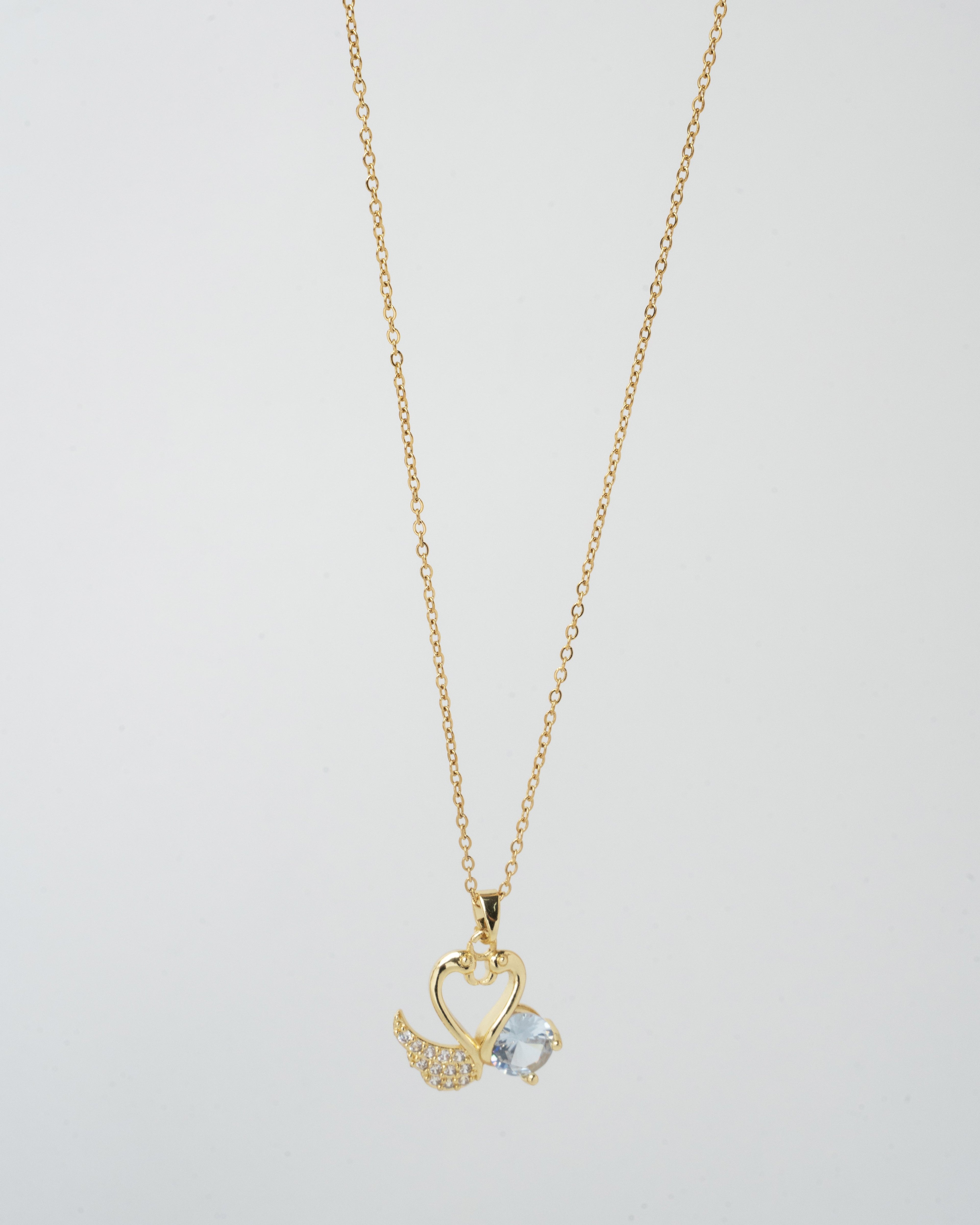 Gold-Plated Heart and Crystal Wing Pendant Necklace