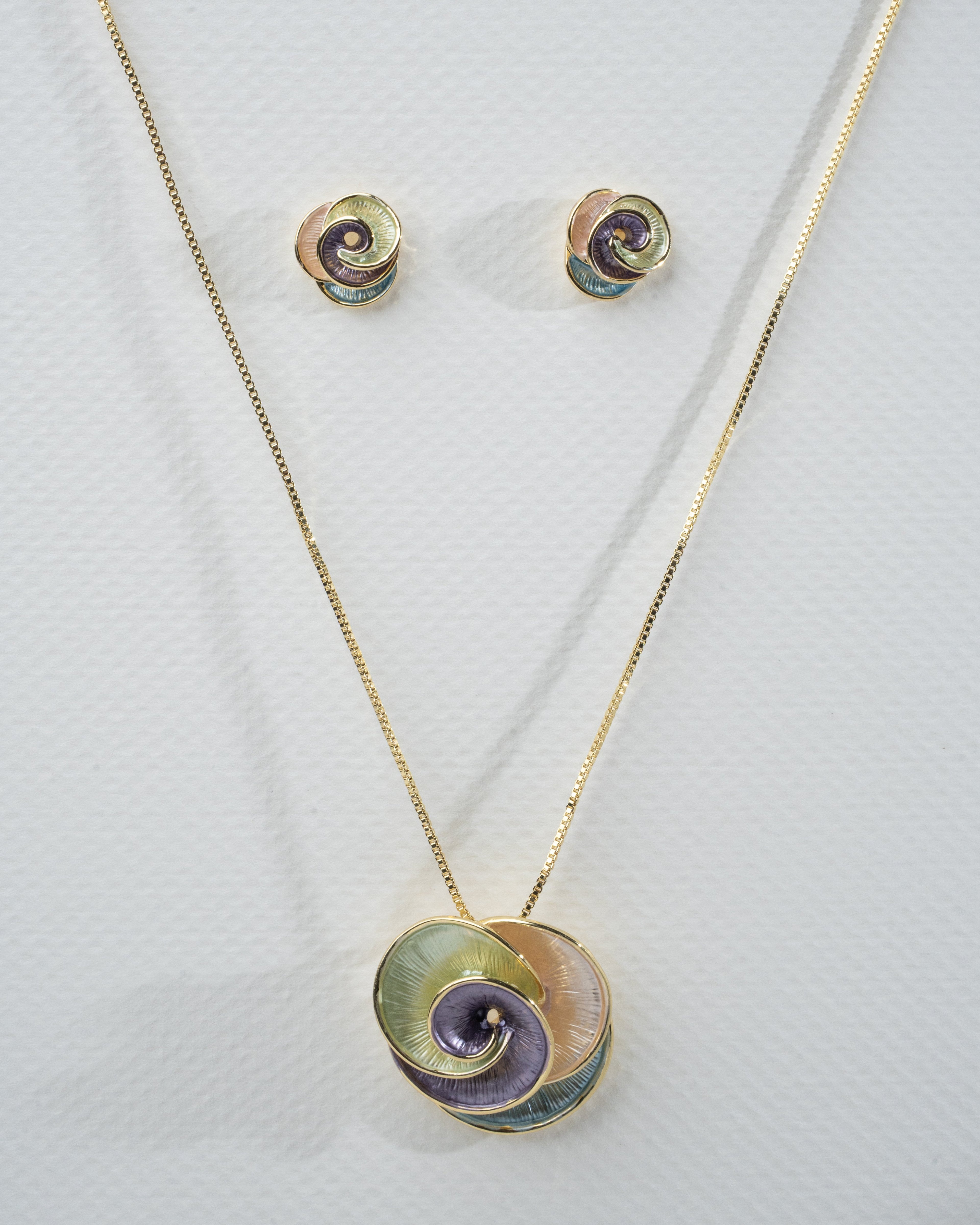 Elegant Multicolor Spiral Necklace and Earring Set