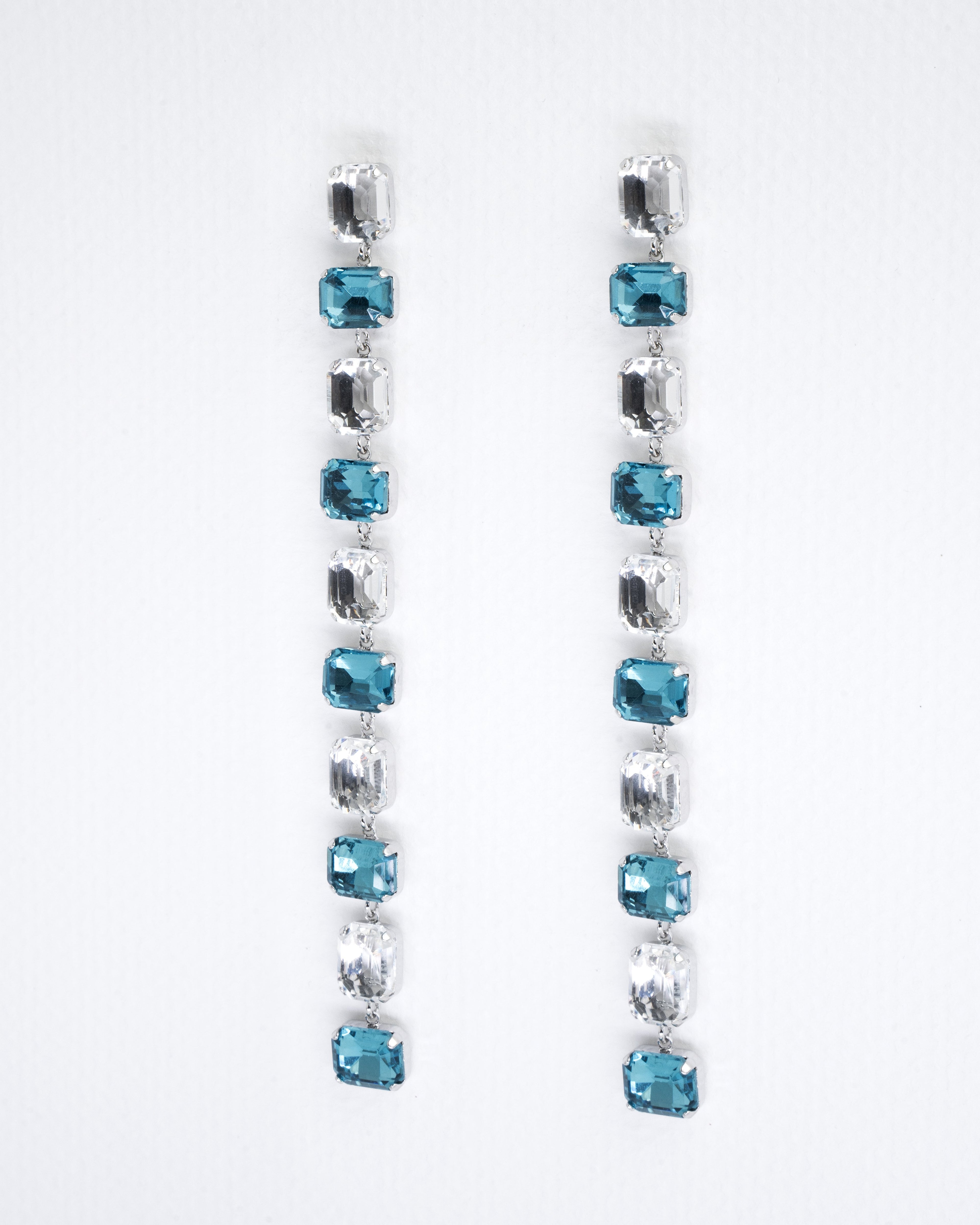 Elegant Teal and Clear Gemstone Drop Earrings