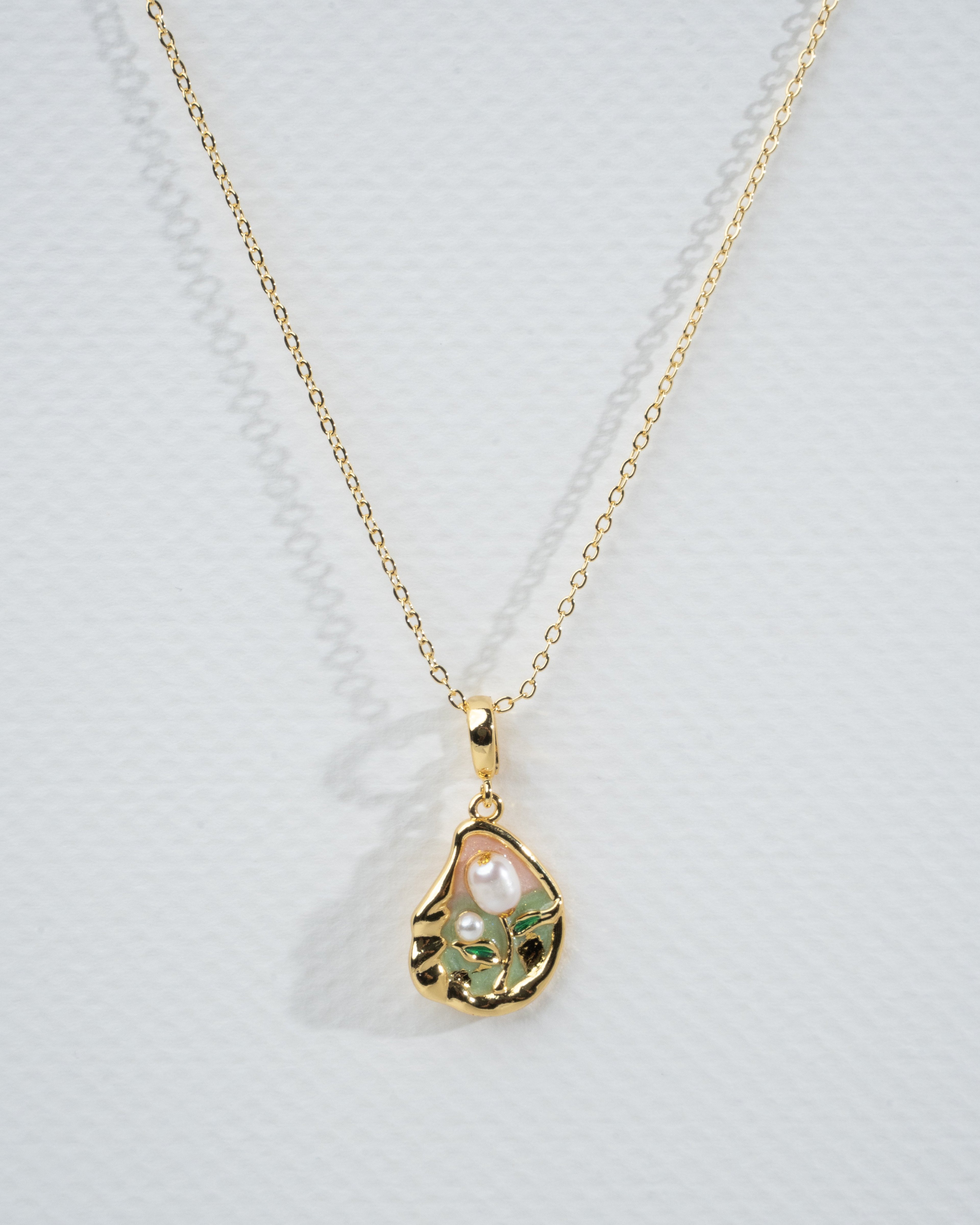 Elegant Pearl & Enamel Gold Jewelry Set