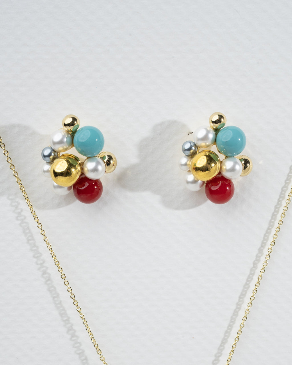 Elegant Multicolor Bead Cluster Necklace and Earring Set