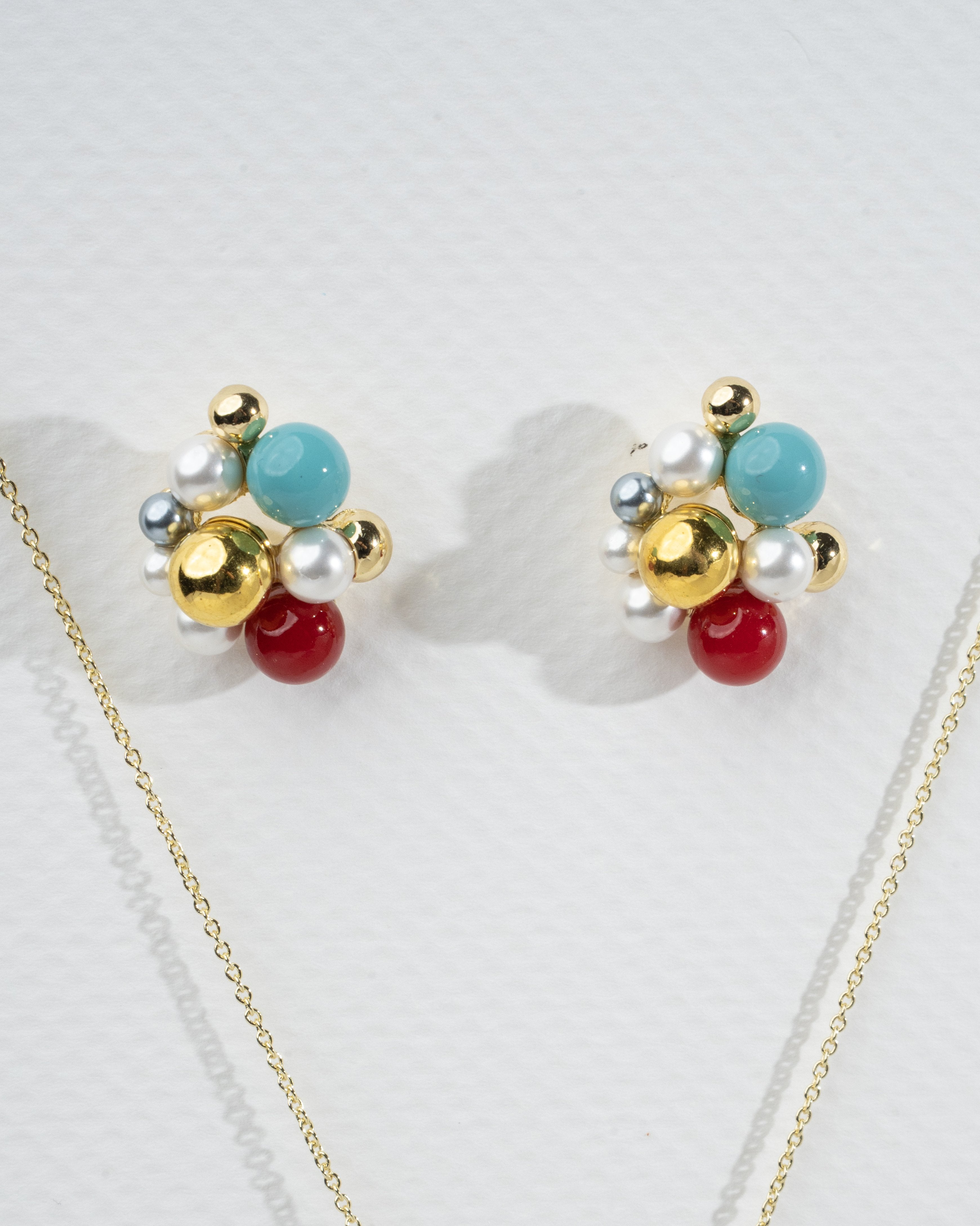 Elegant Multicolor Bead Cluster Necklace and Earring Set