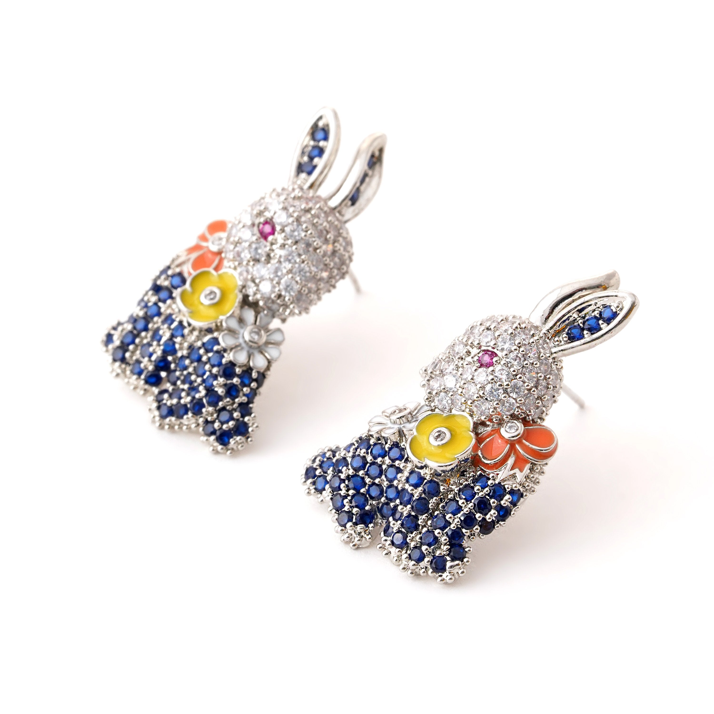 Elegant Crystal Rabbit Brooch with Floral Accents