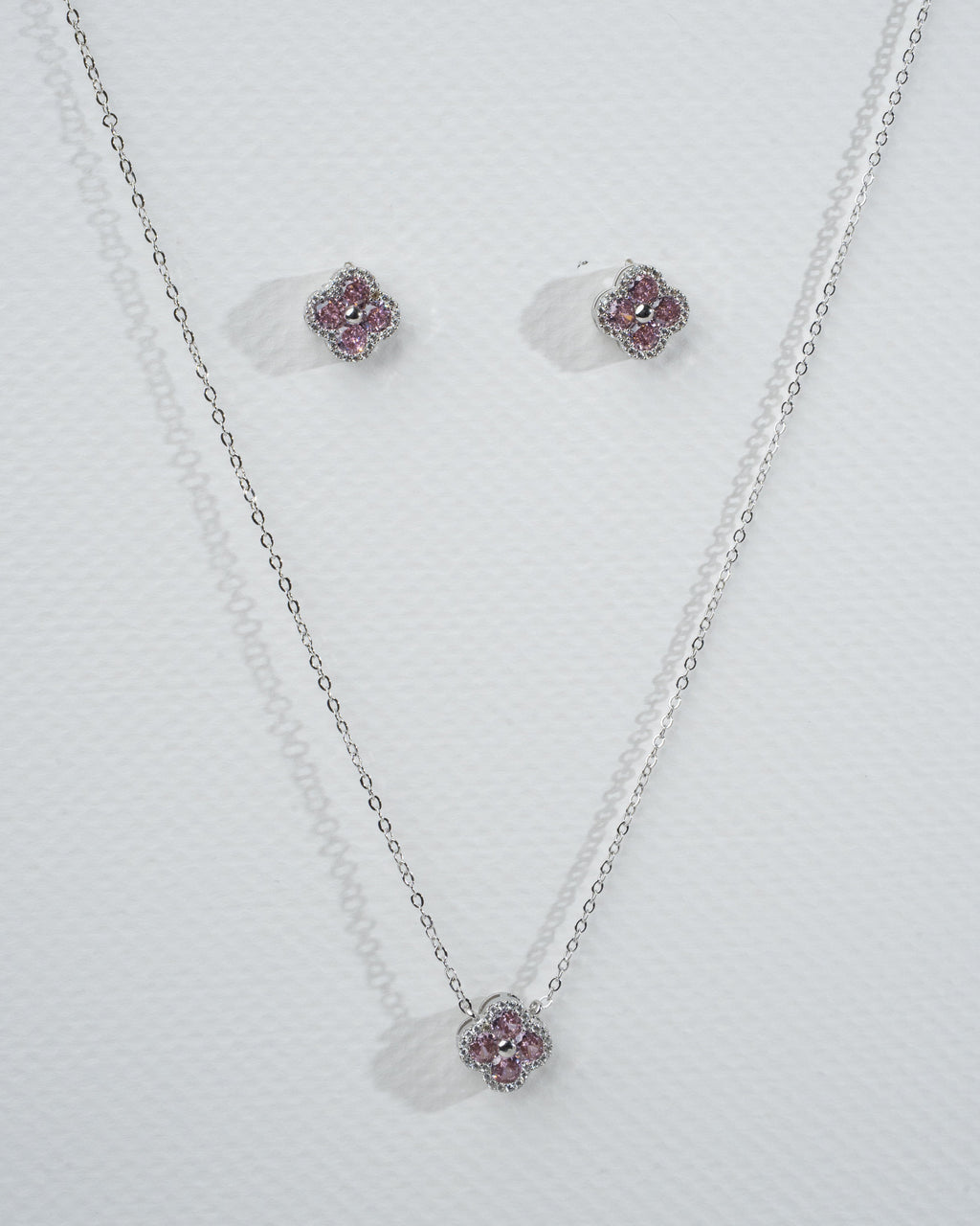 Elegant Pink Gemstone Necklace and Earring Set in Sterling Silver