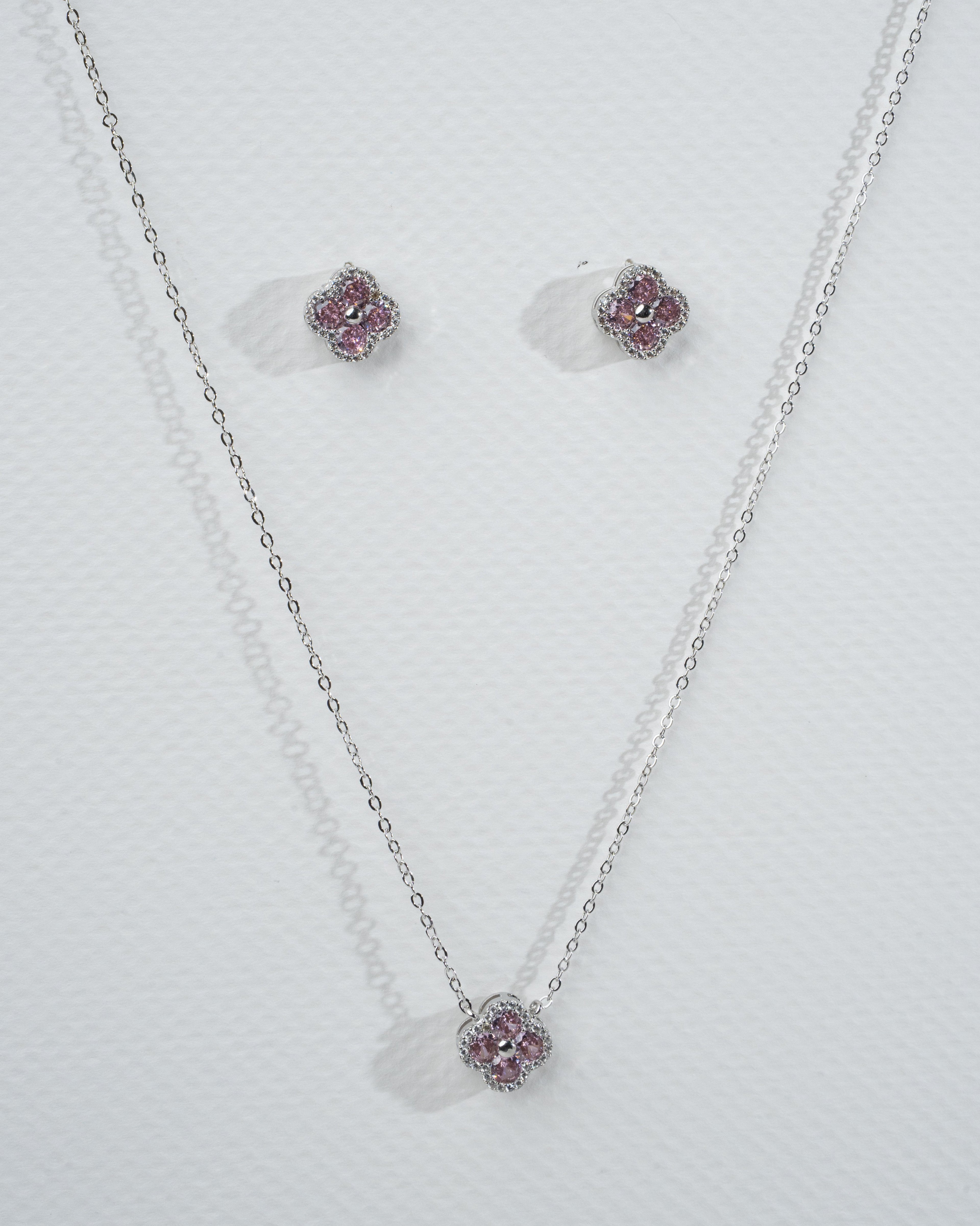 Elegant Pink Gemstone Necklace and Earring Set in Sterling Silver