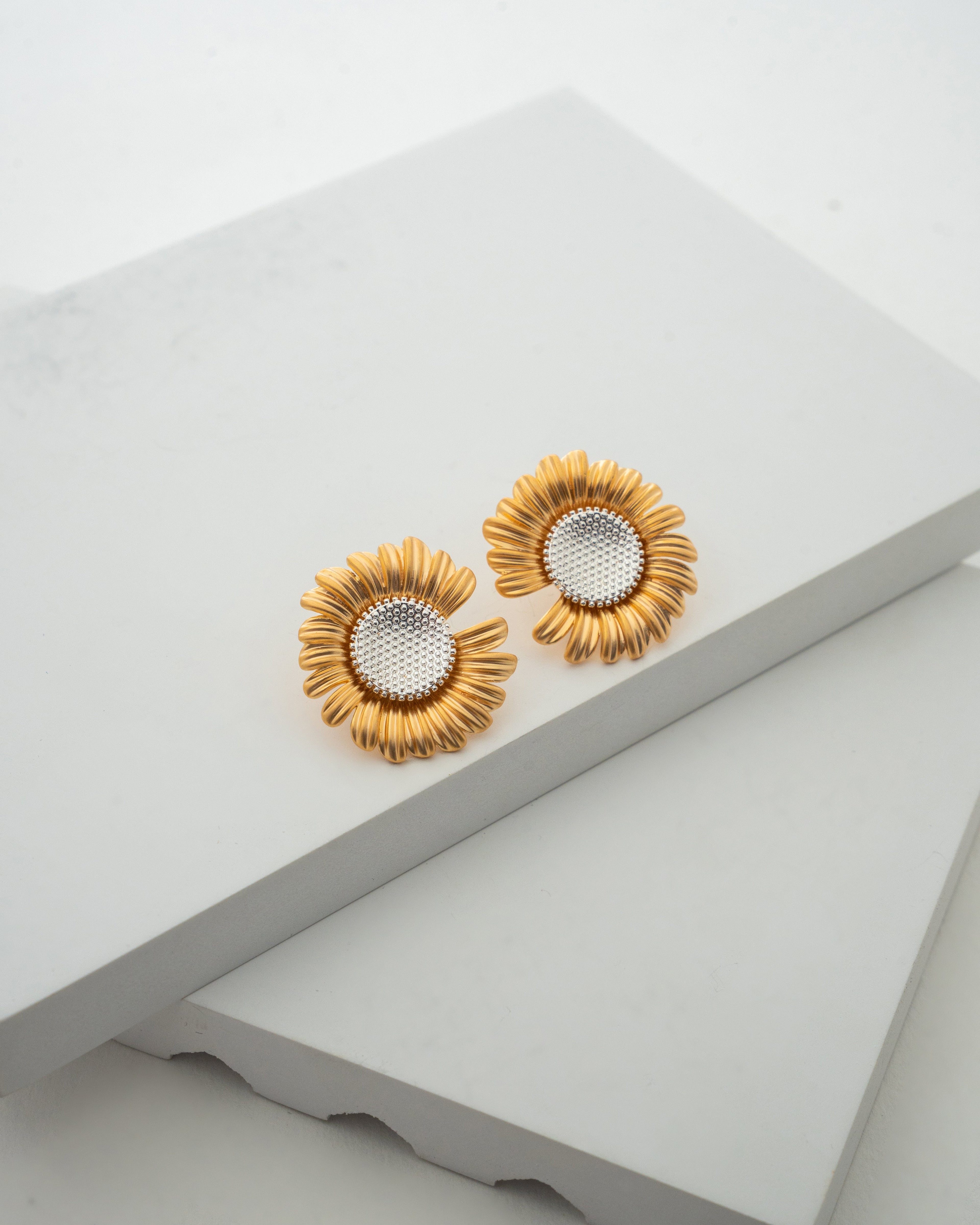 Elegant Sunflower Gold Stud Earrings with Crystal Accents