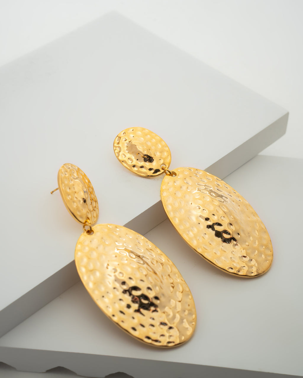 Elegant Gold Hammered Drop Earrings