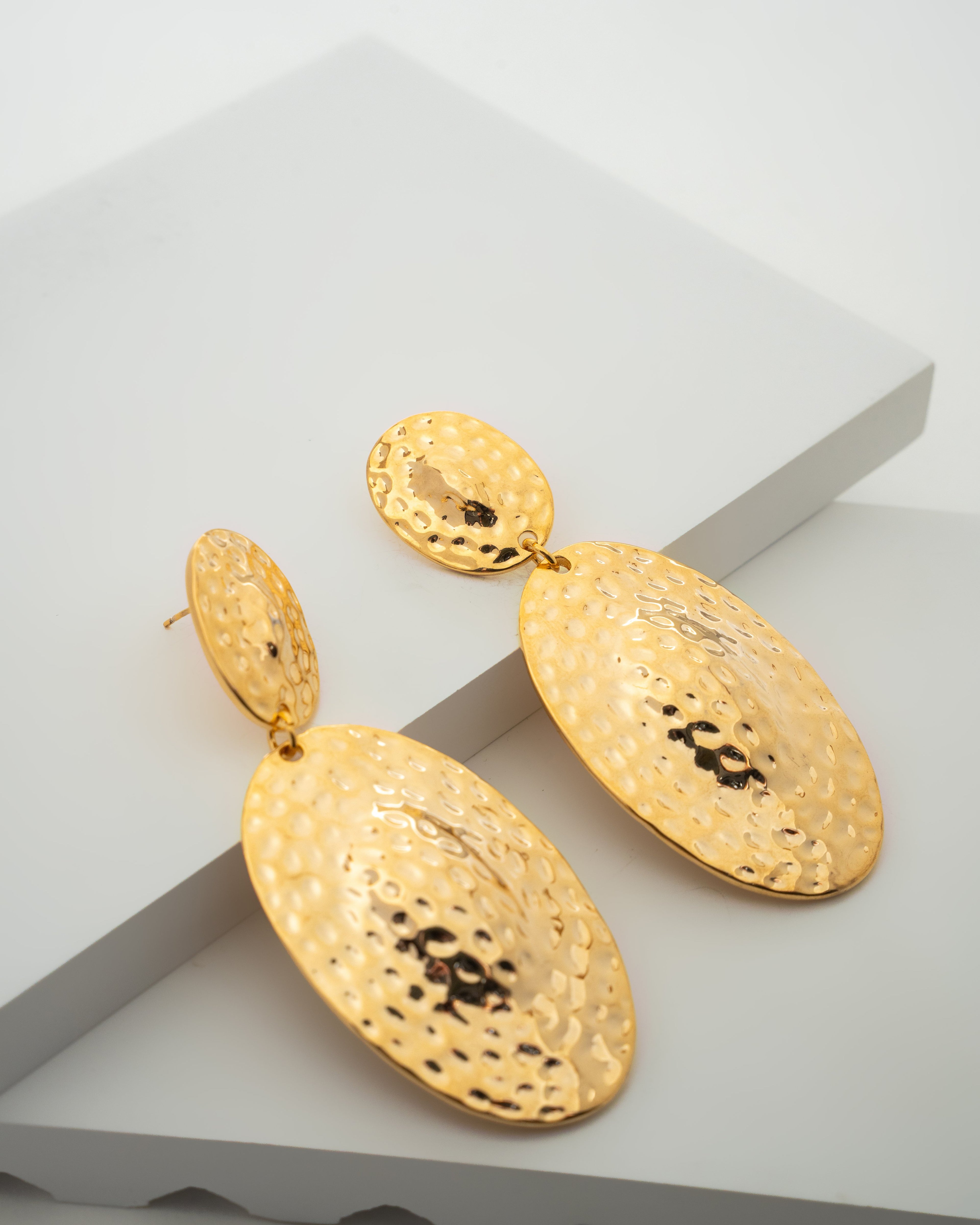 Elegant Gold Hammered Drop Earrings