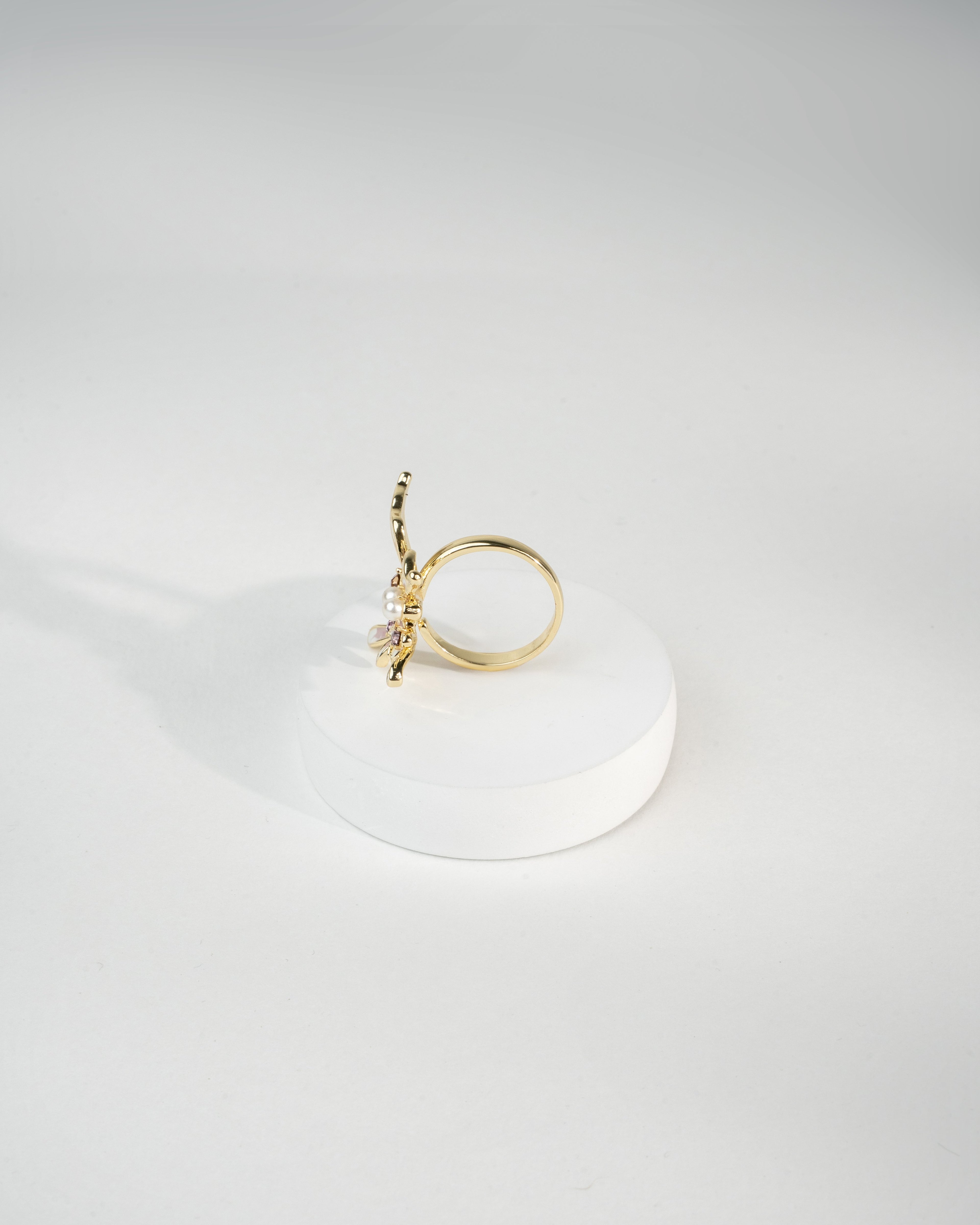 Elegant Blossom Gold-Plated Floral Brooch with Pearl Accents