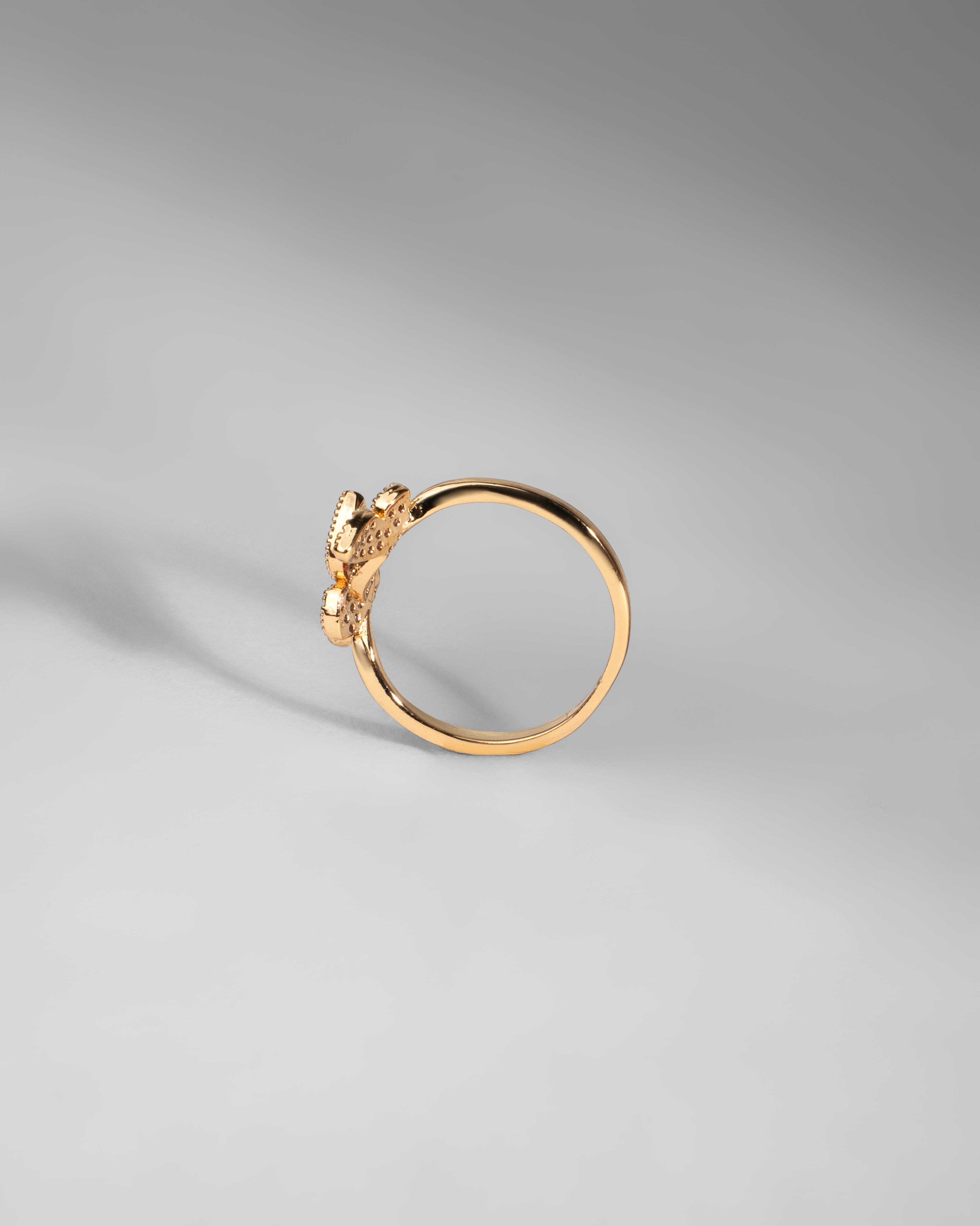 Exquisite Gold Butterfly Ring with Pink Gemstones