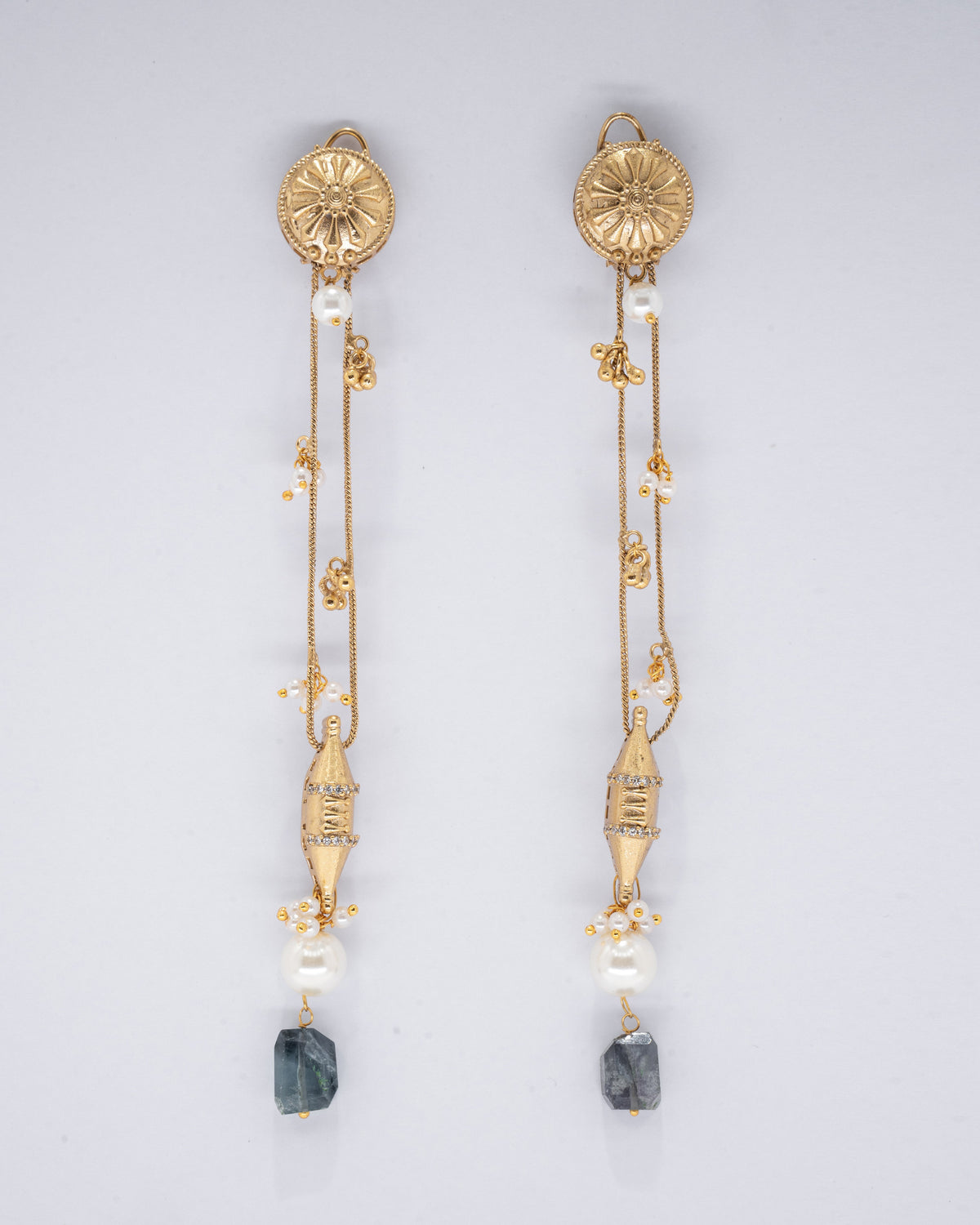 Elegant Gold Tone Kaan Chand Balis with Pearl Accents