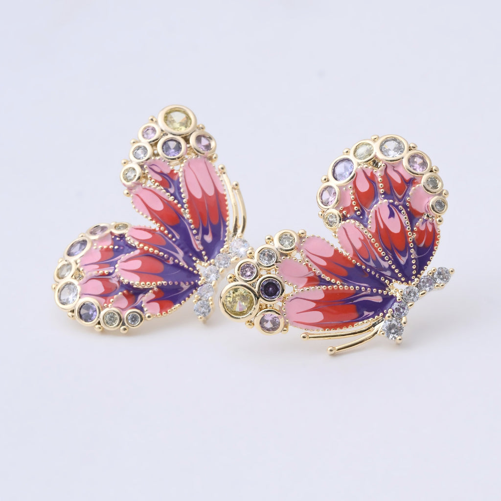 Elegant Enamel Butterfly Crystal Earrings