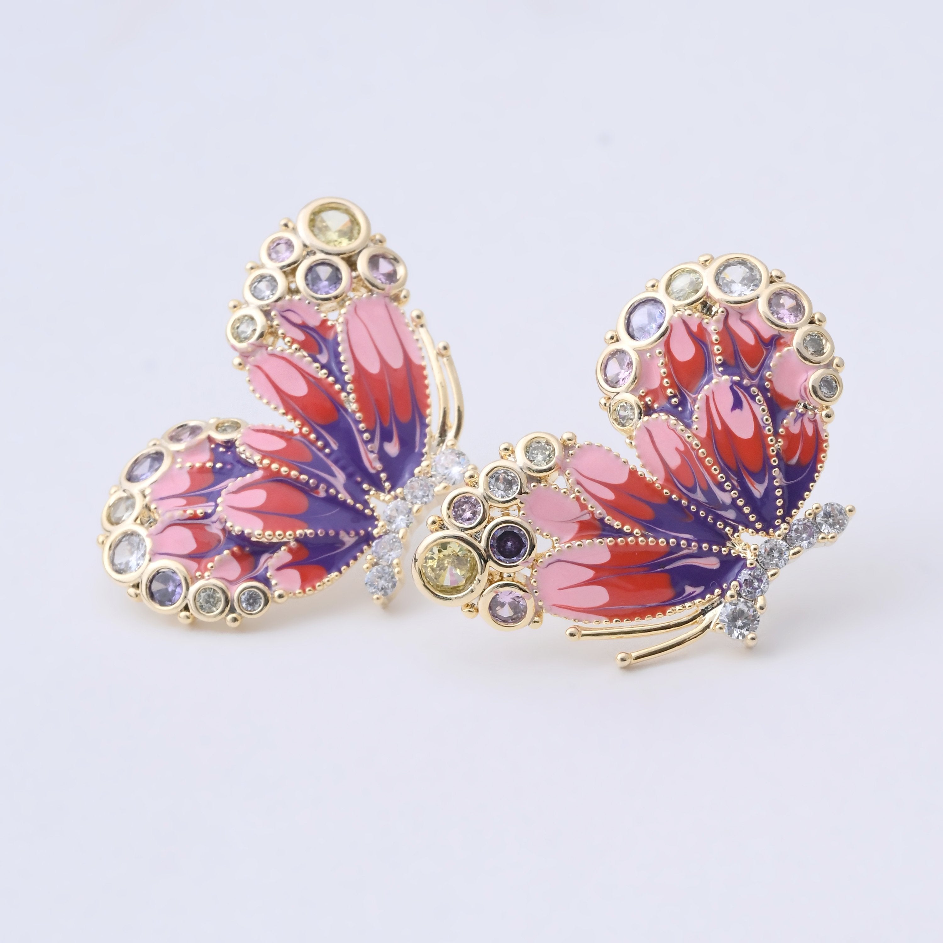 Elegant Enamel Butterfly Crystal Earrings