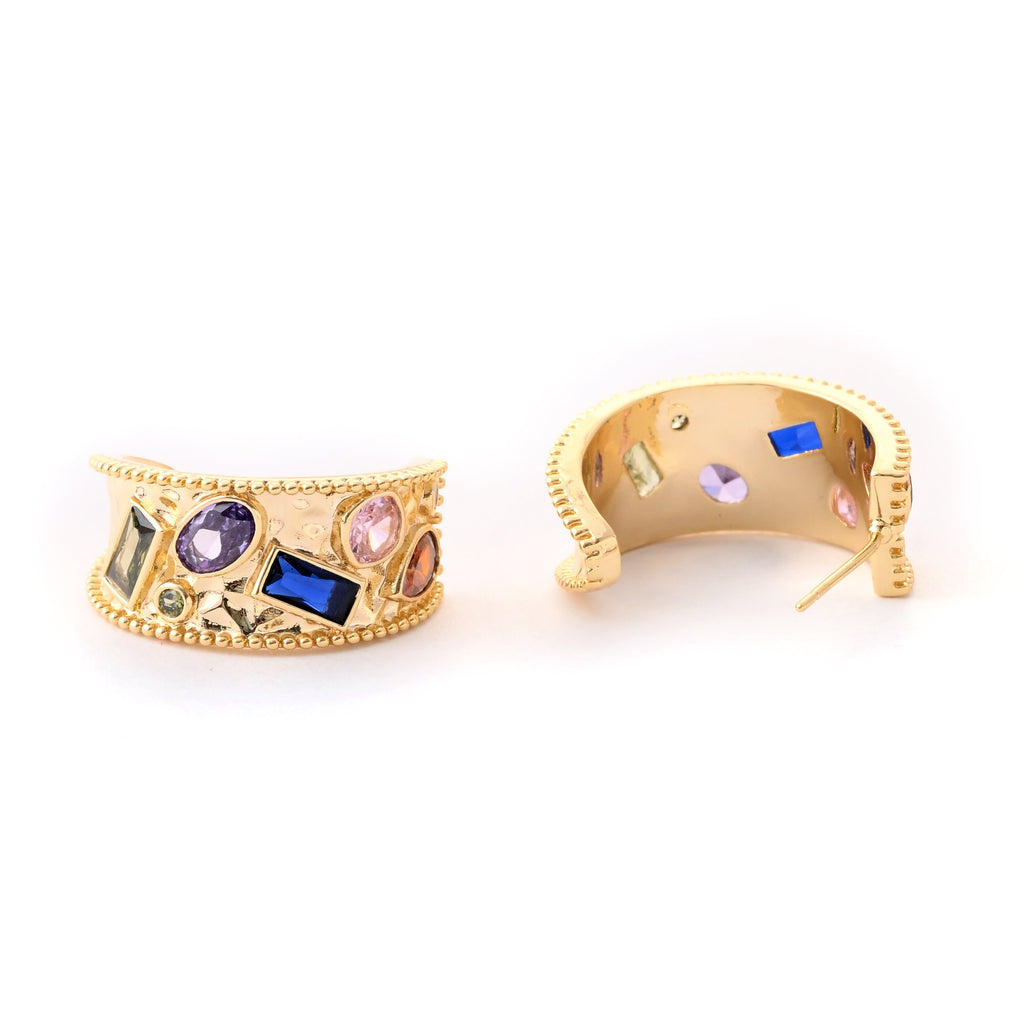 Luxurious Multicolor Gemstone Gold Cocktail Earring