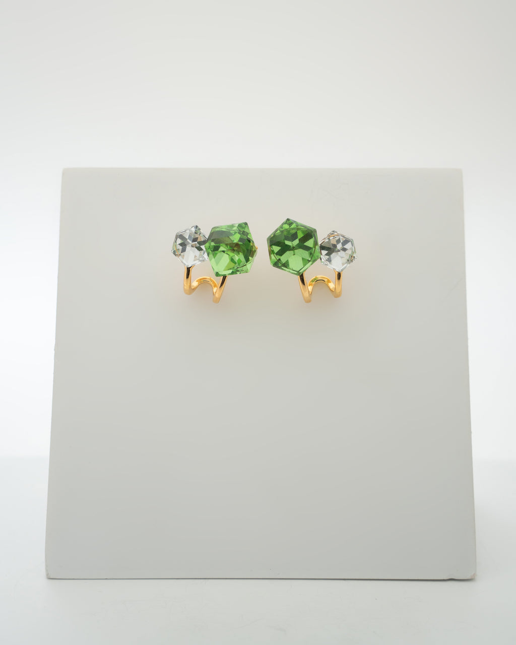 Elegant Green and White Crystal Gold-Plated Earrings