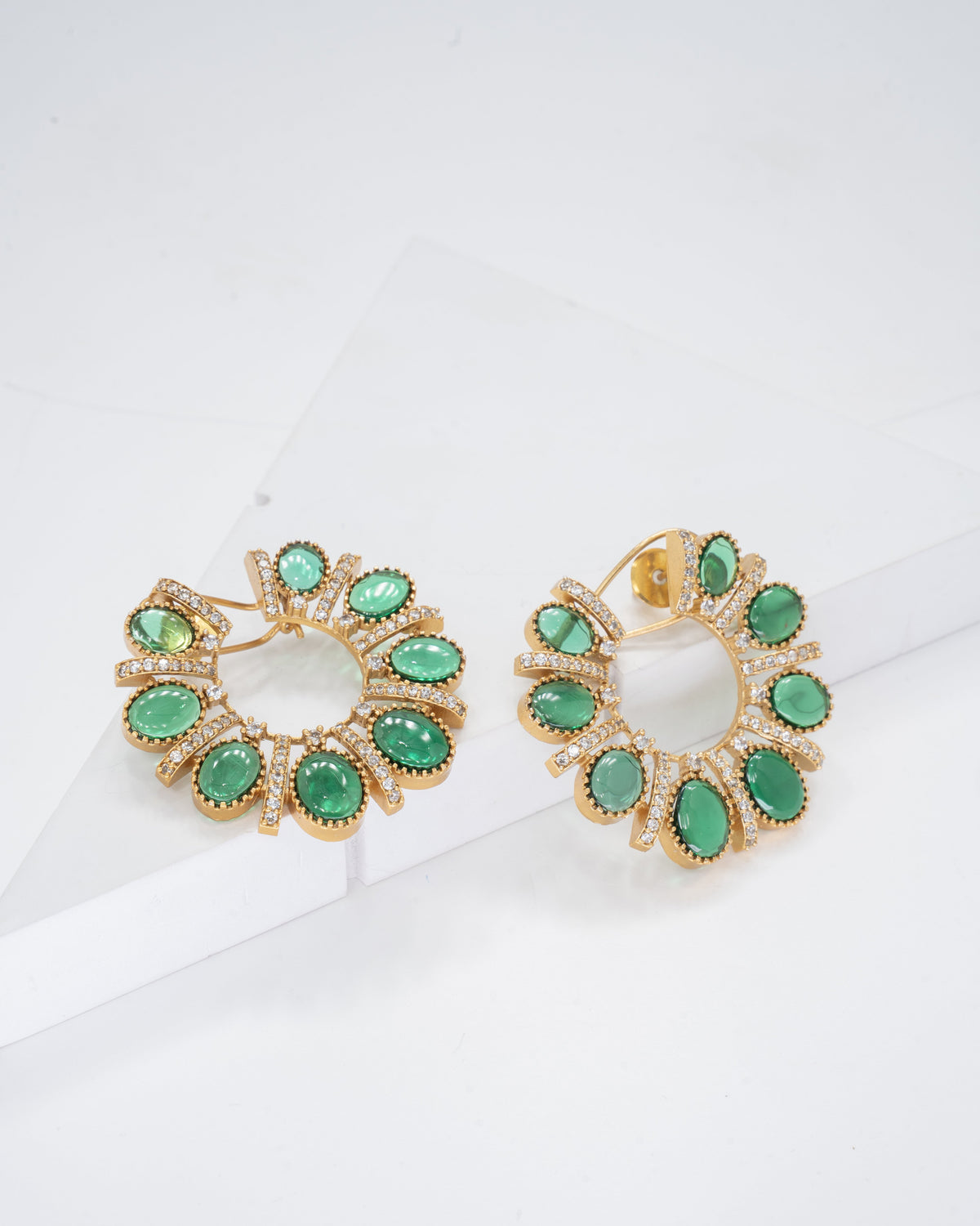 Elegance Emerald-Infused Gold Hoop Earrings