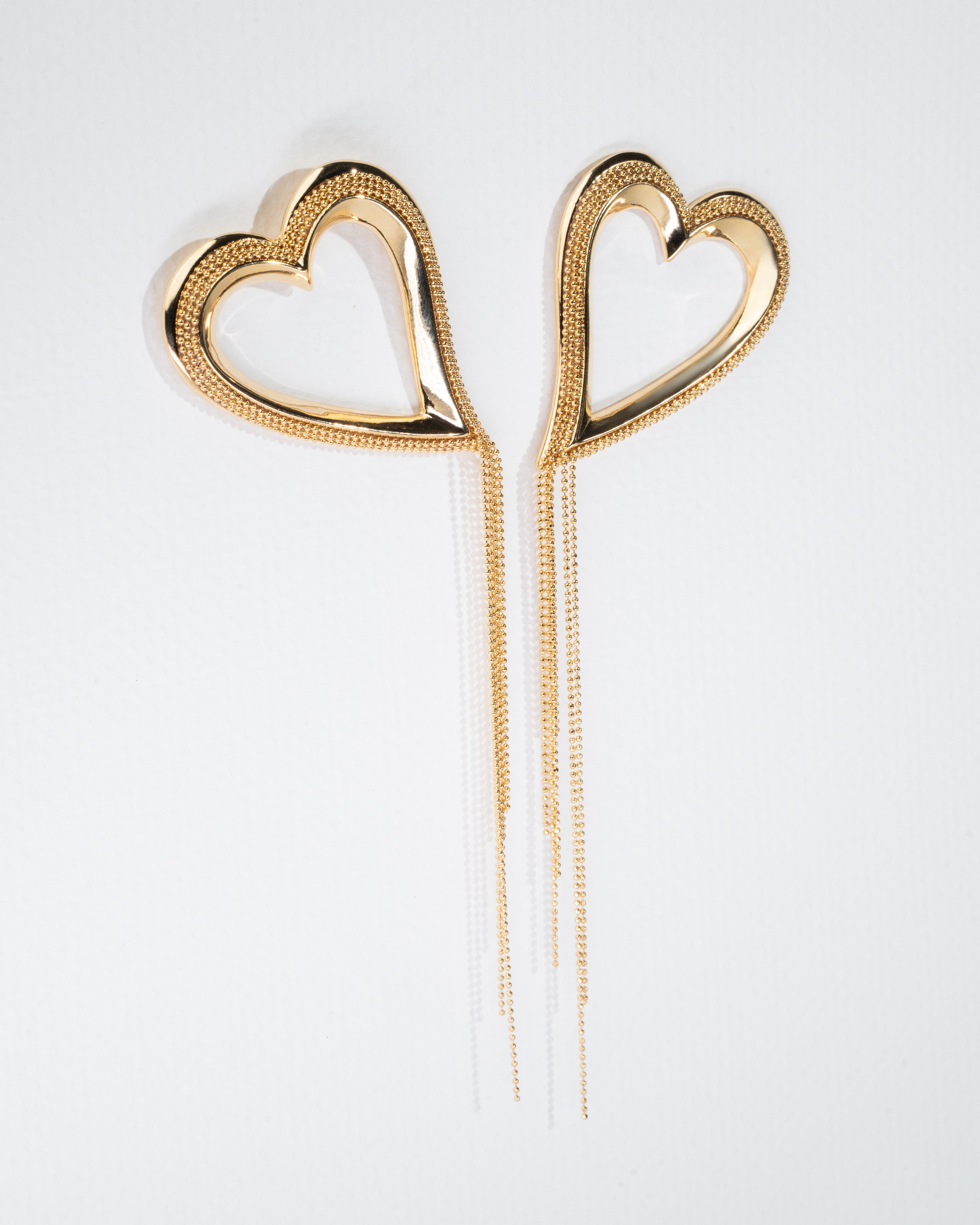 Elegant Gold Heart Drop Earrings with Chain Tassels