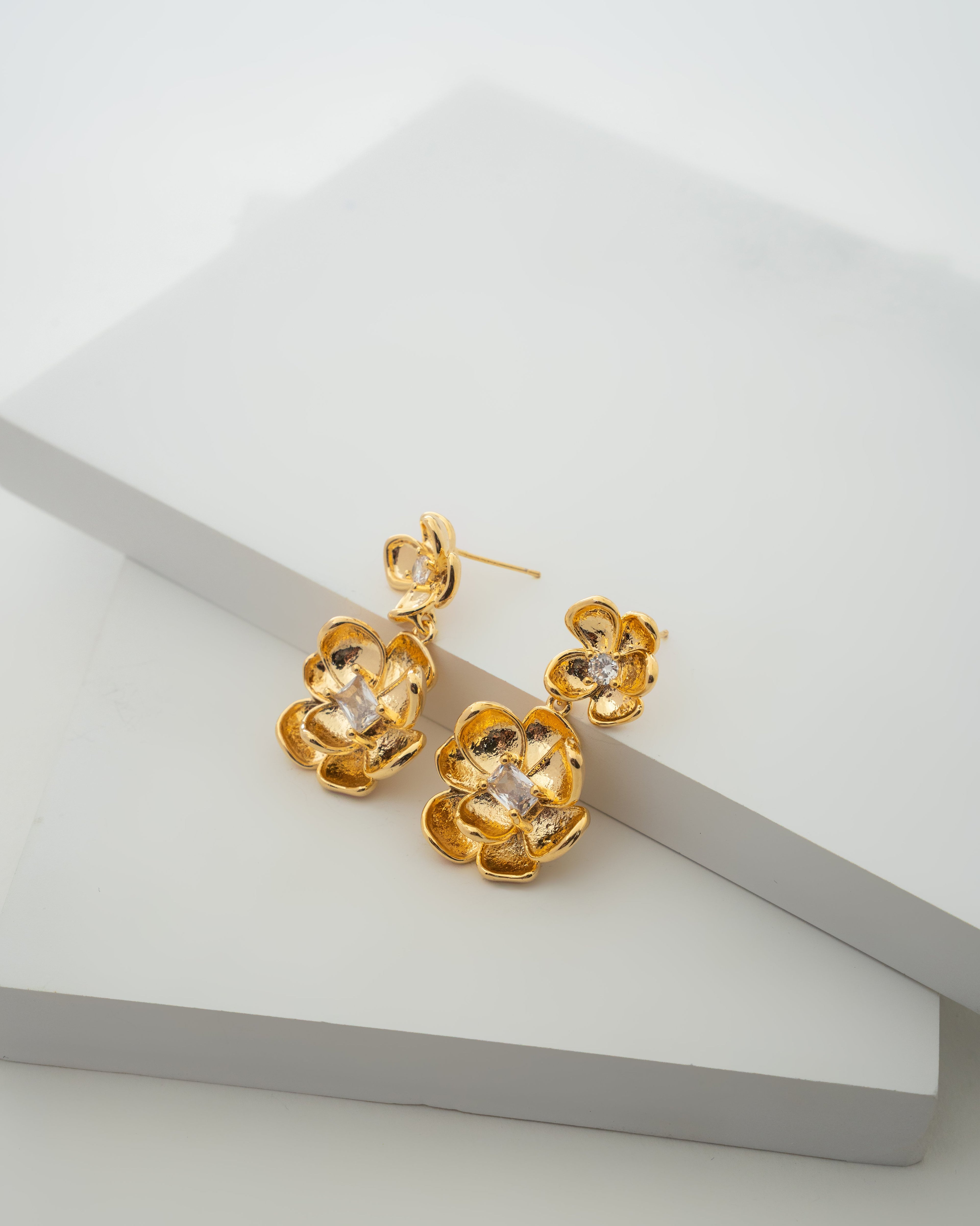 Luxurious Gold Blossom Earrings with Diamond Accents